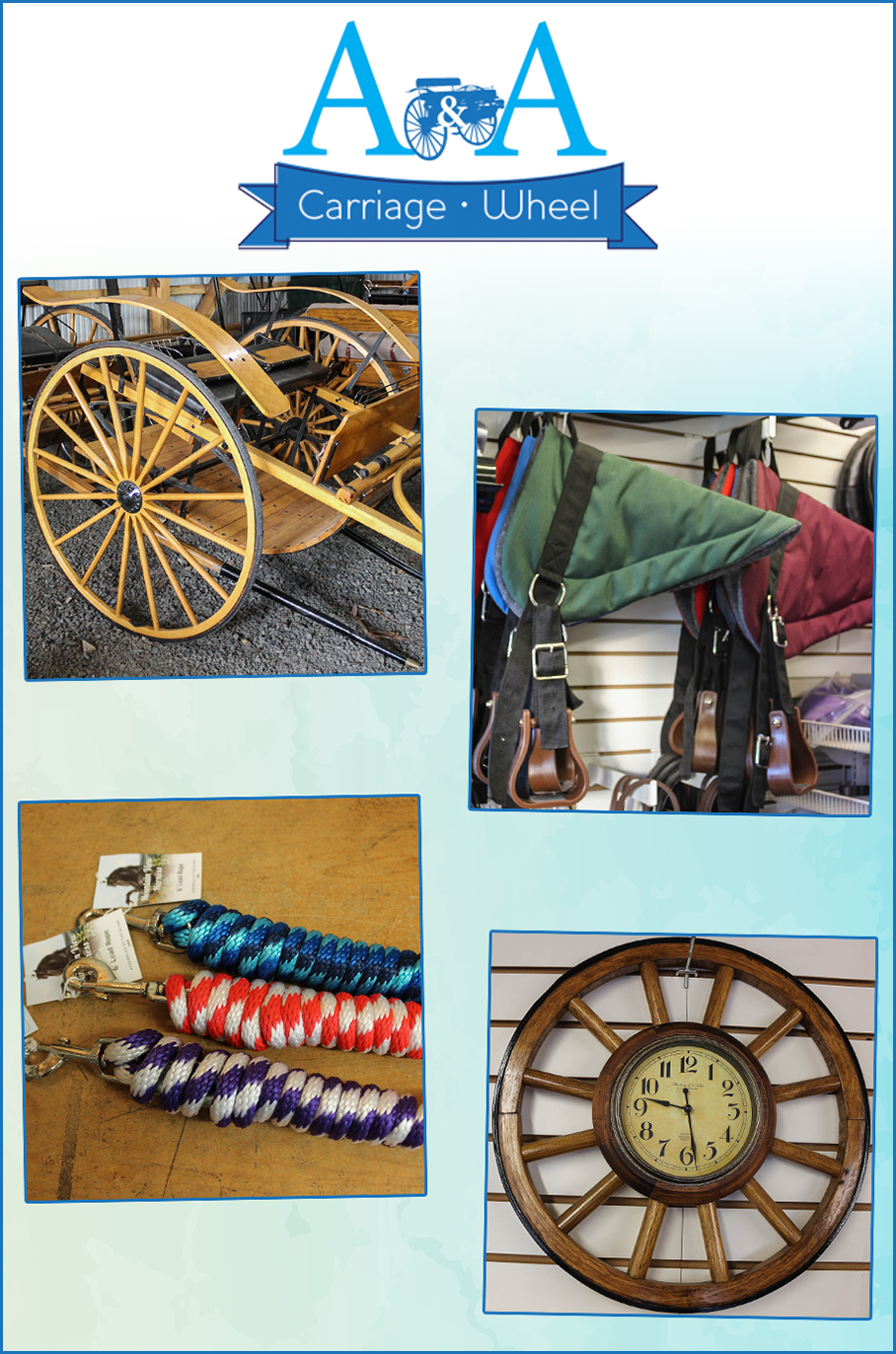 Collage of products sold by A&A Carriage & Wheel