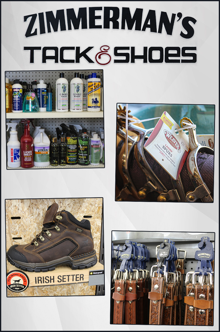 Collage of Zimmerman's Tack & Shoes' Products