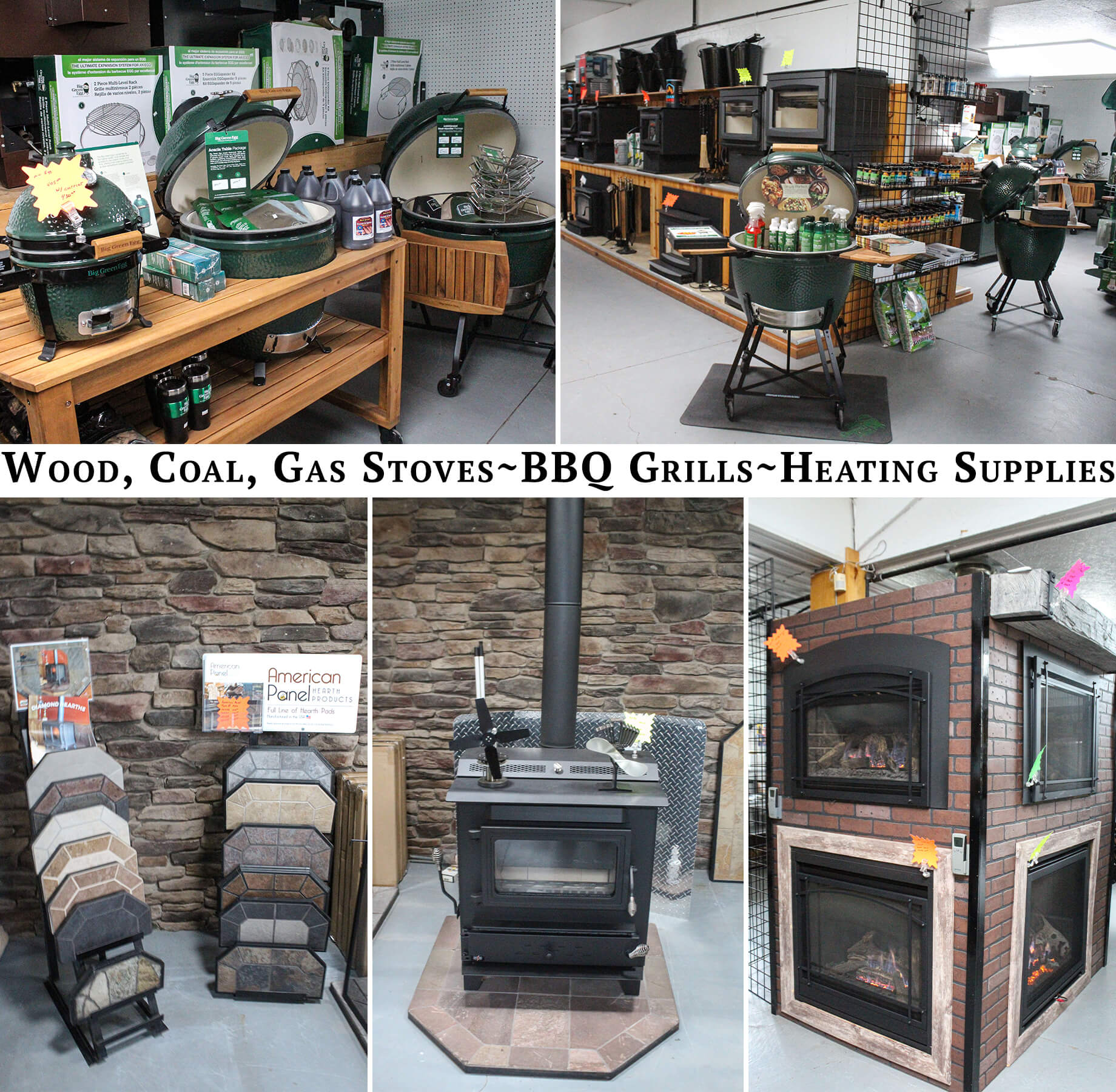 Collage of Shetler's Stoves, Heating, & Barbeque Grills Products