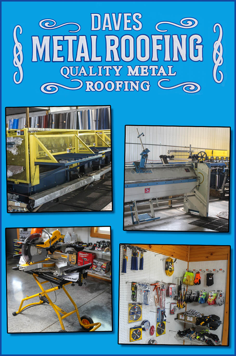 Collage of Daves Metal Roofing's Warehouse and Products