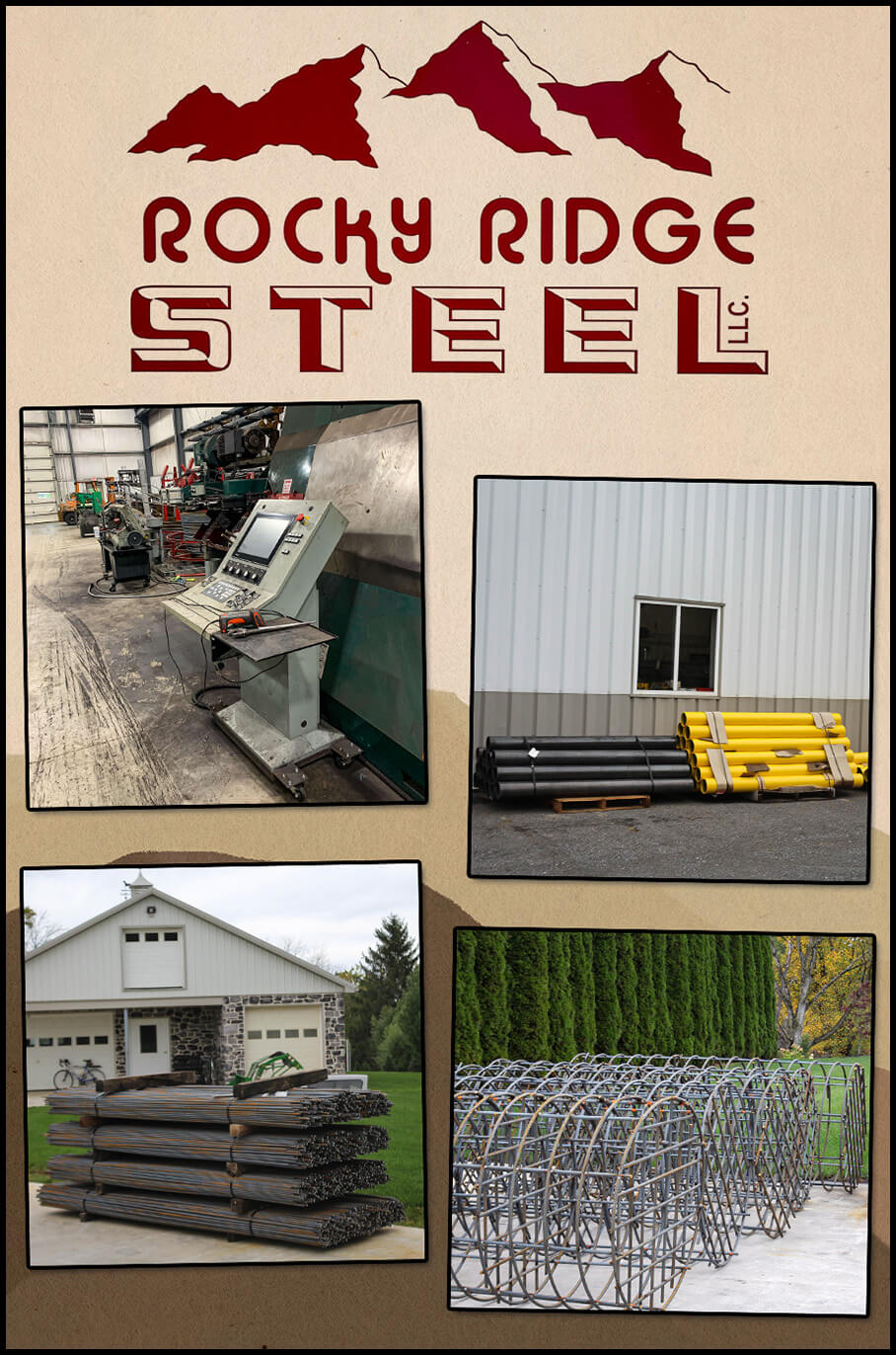 Collage of Rocky Ridge Steel's Workshop and Warehouse