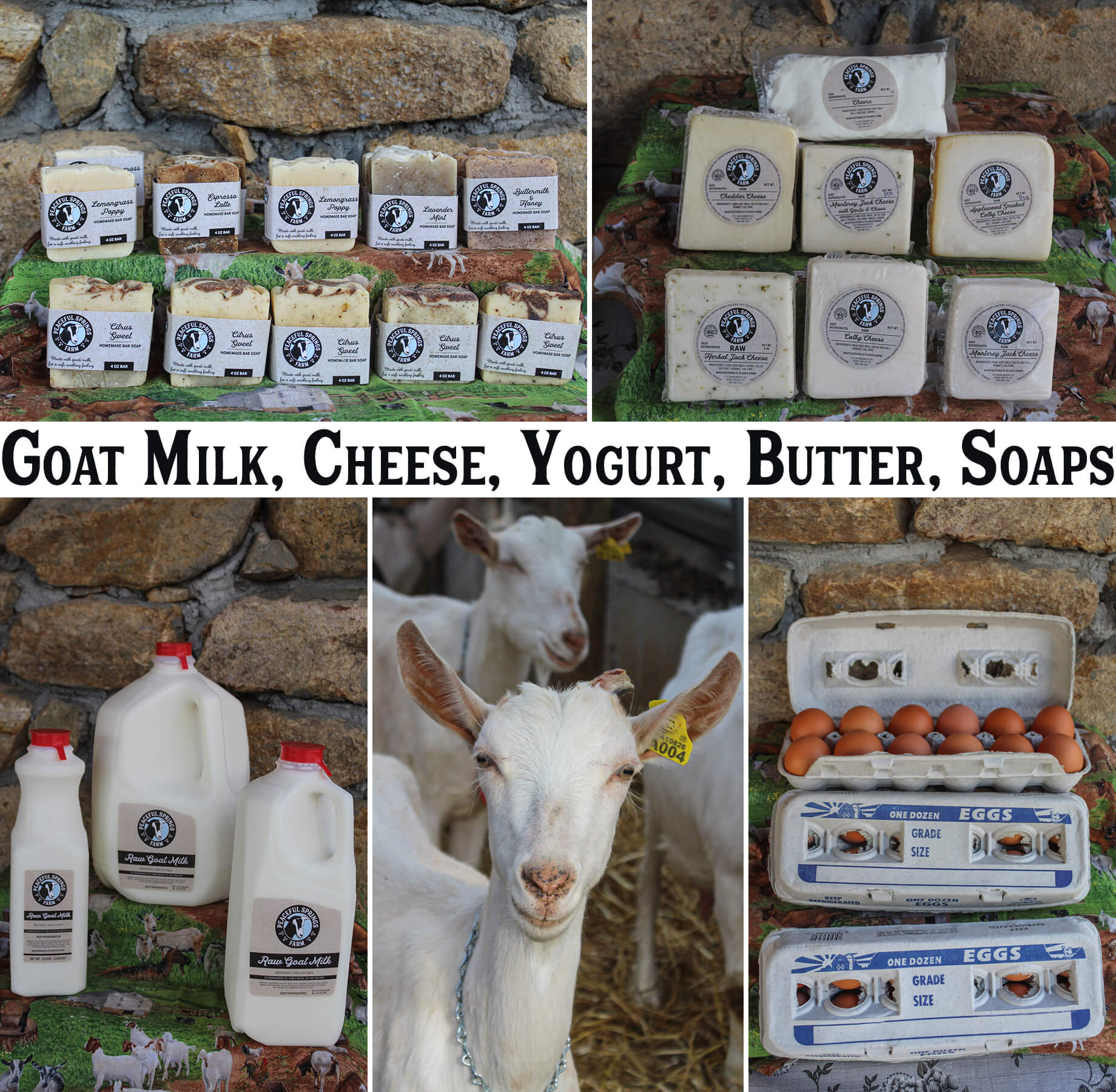 Collage of Peaceful Springs Farm's Products