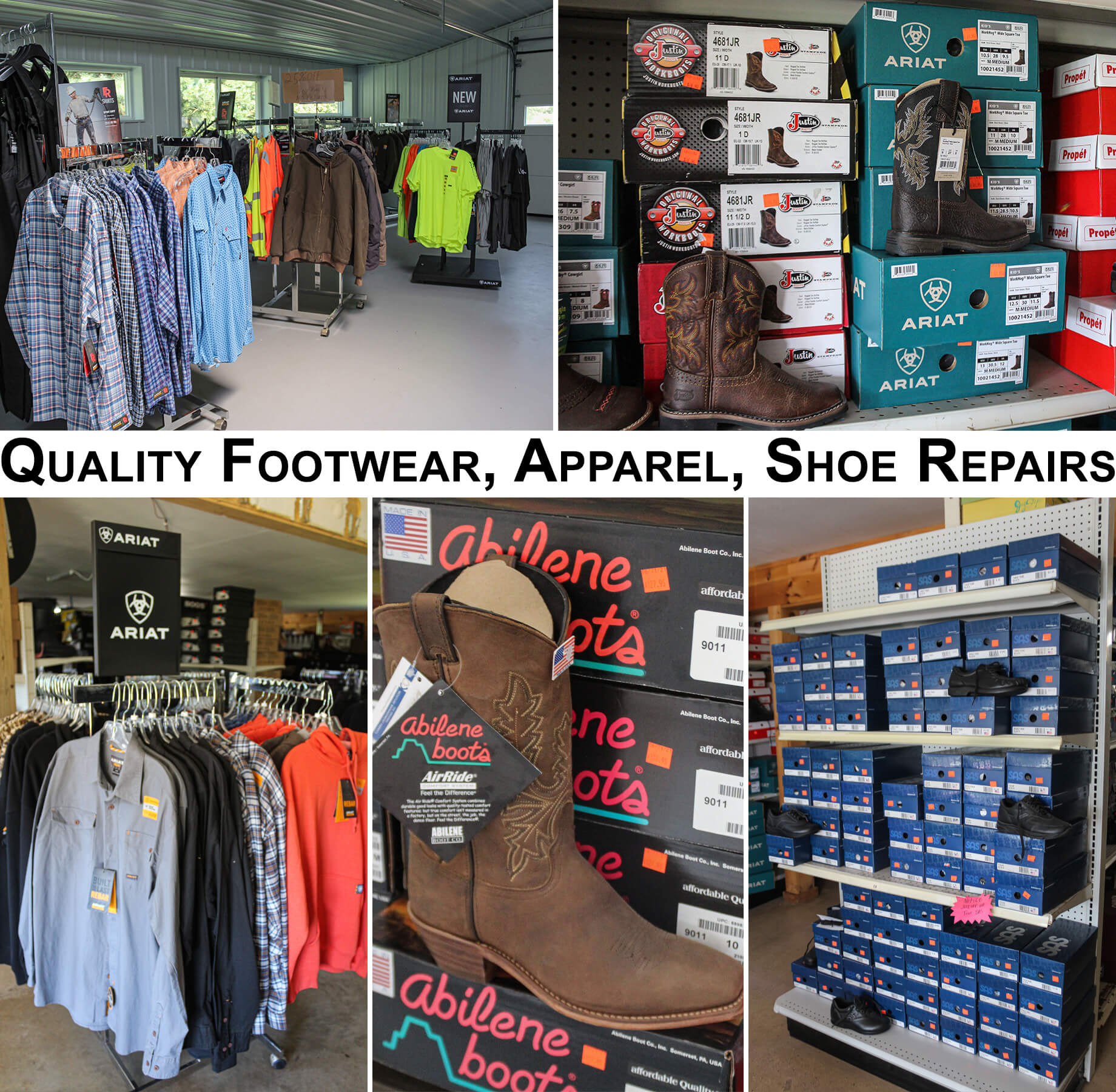 Collage of Tobacco River Footwear & Apparel's Products