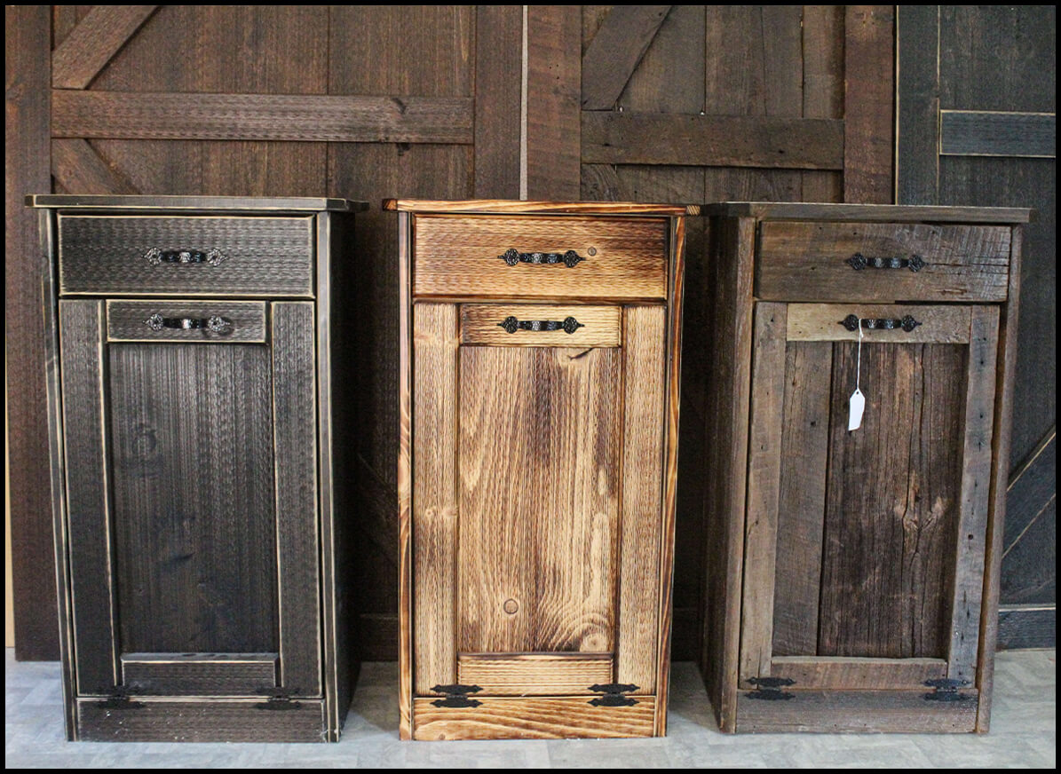 Rustic Wood Waste Can Cabinets