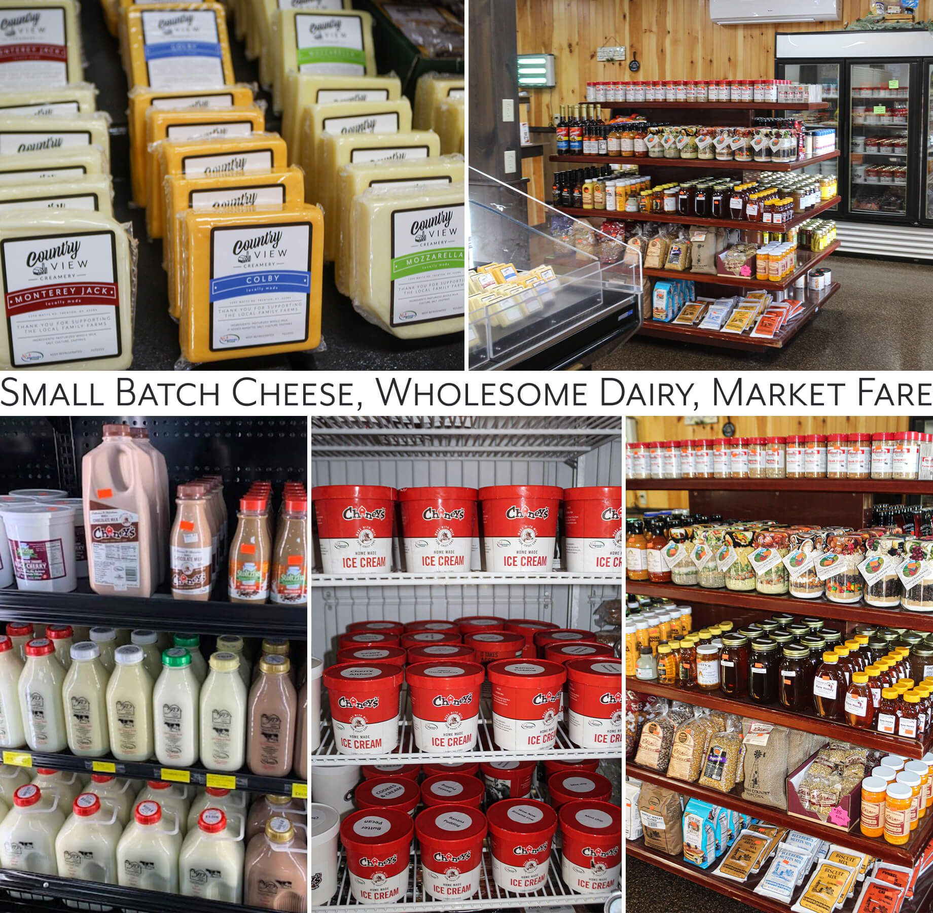 Collage of Country View Creamery's Products and Store