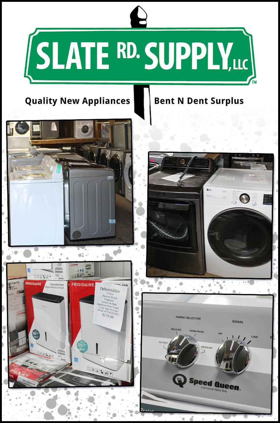 Collage of Slate Road Supply Bent N Dent Appliance Sales Products