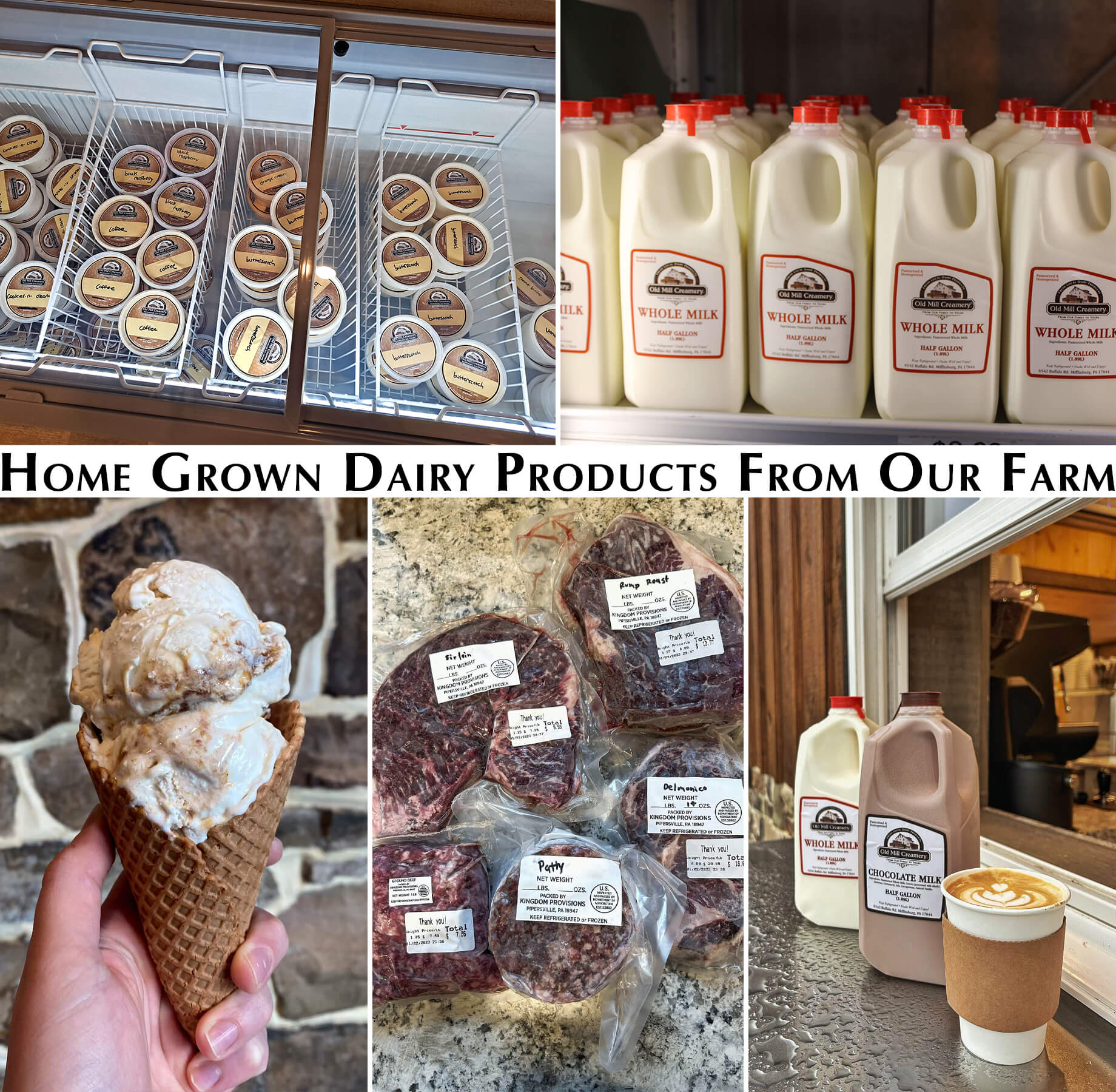 Collage of Old Mill Creamery's Products