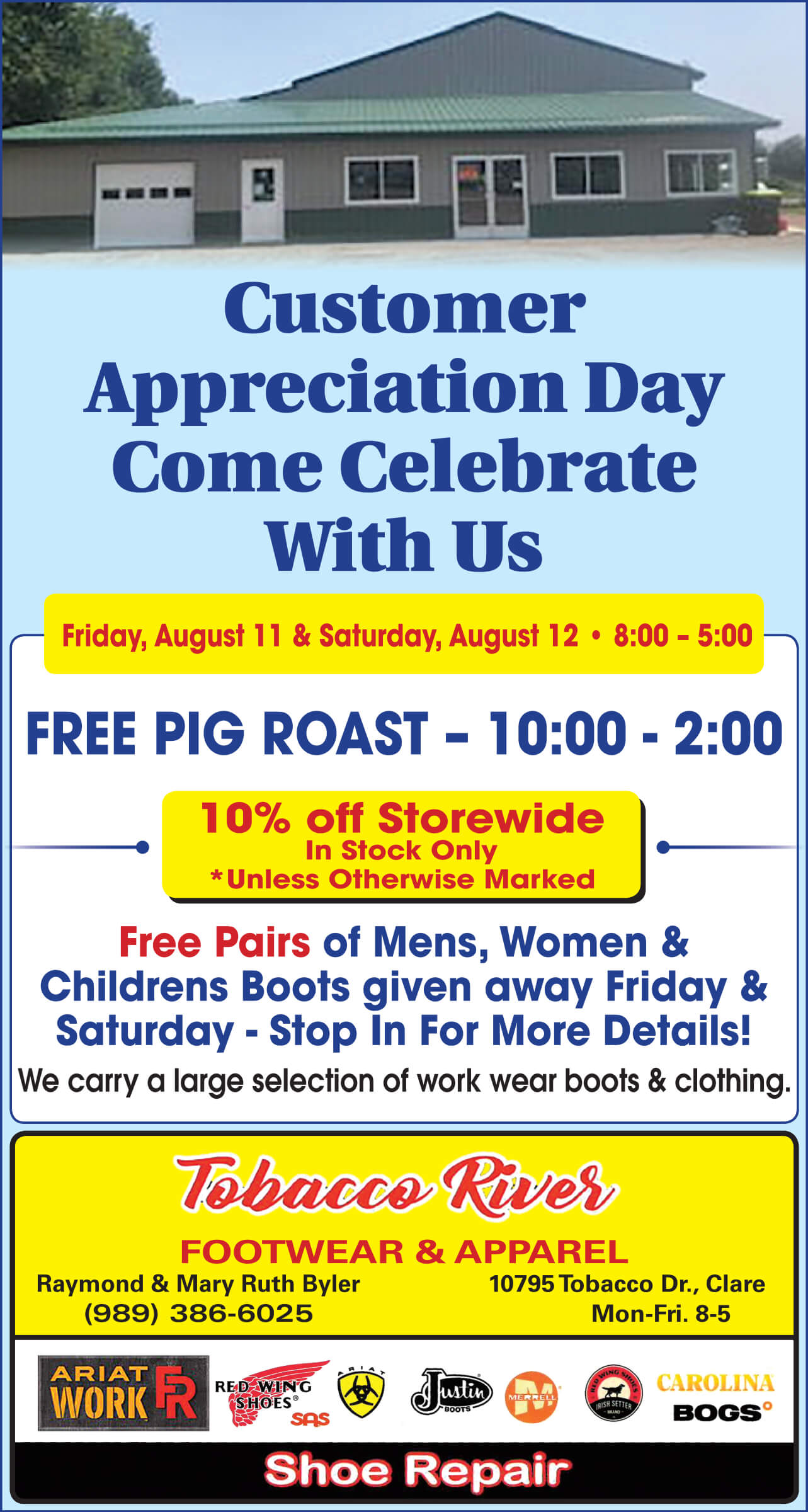 7.27.23 Tobacco River Footwear and Apparel JPB Ad