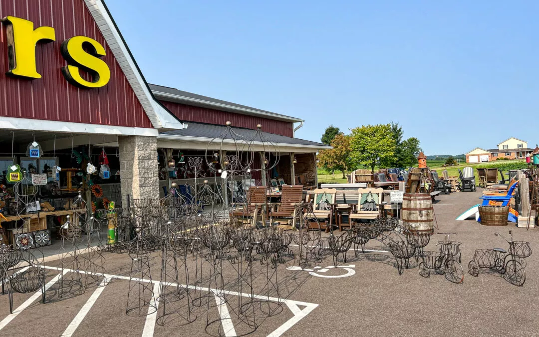 Weaver's Country Store Fall Creek, WI Wrought Iron Lawn and Garden Decorations on Display Outside of Country Store
