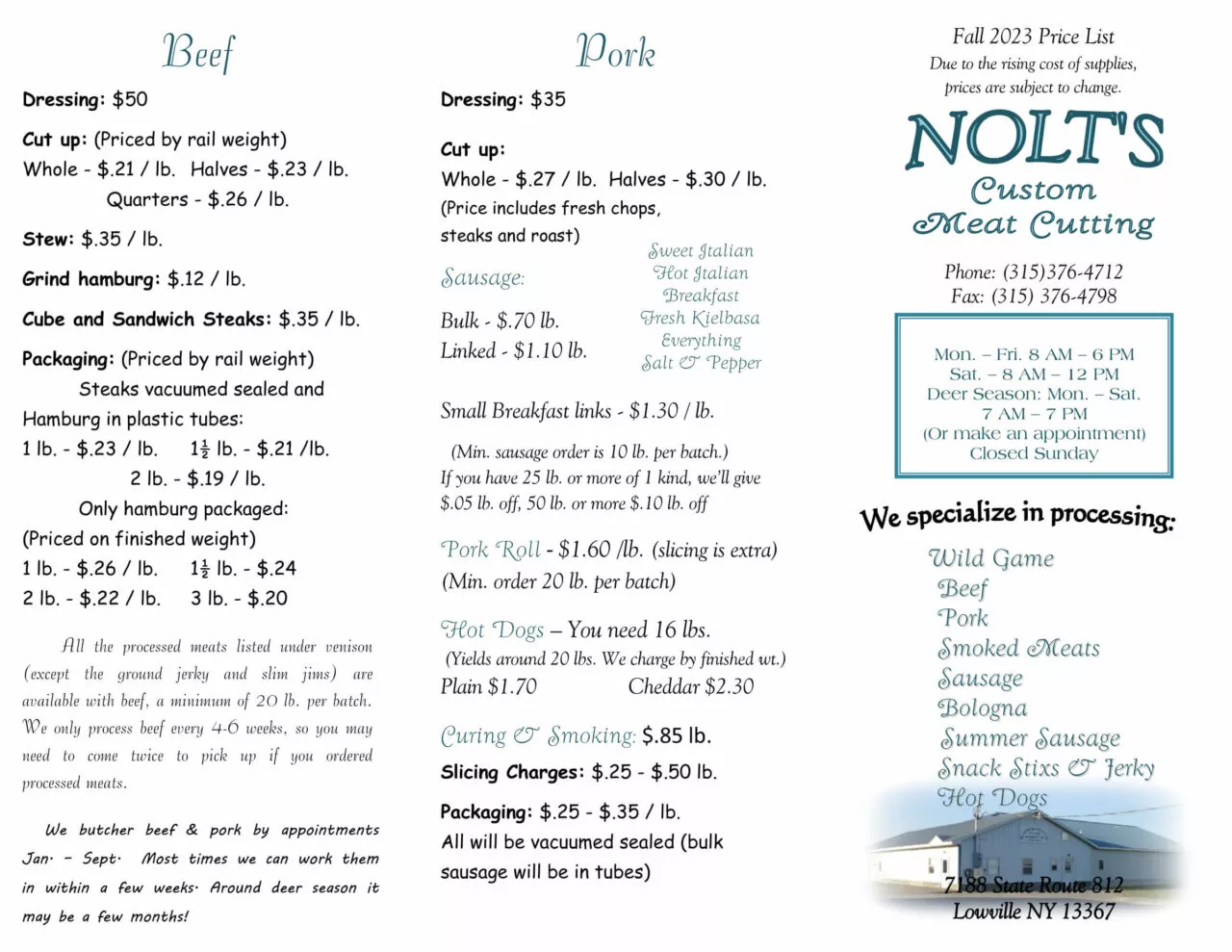 Nolt’s Custom Meat Cutting Just Plain Business