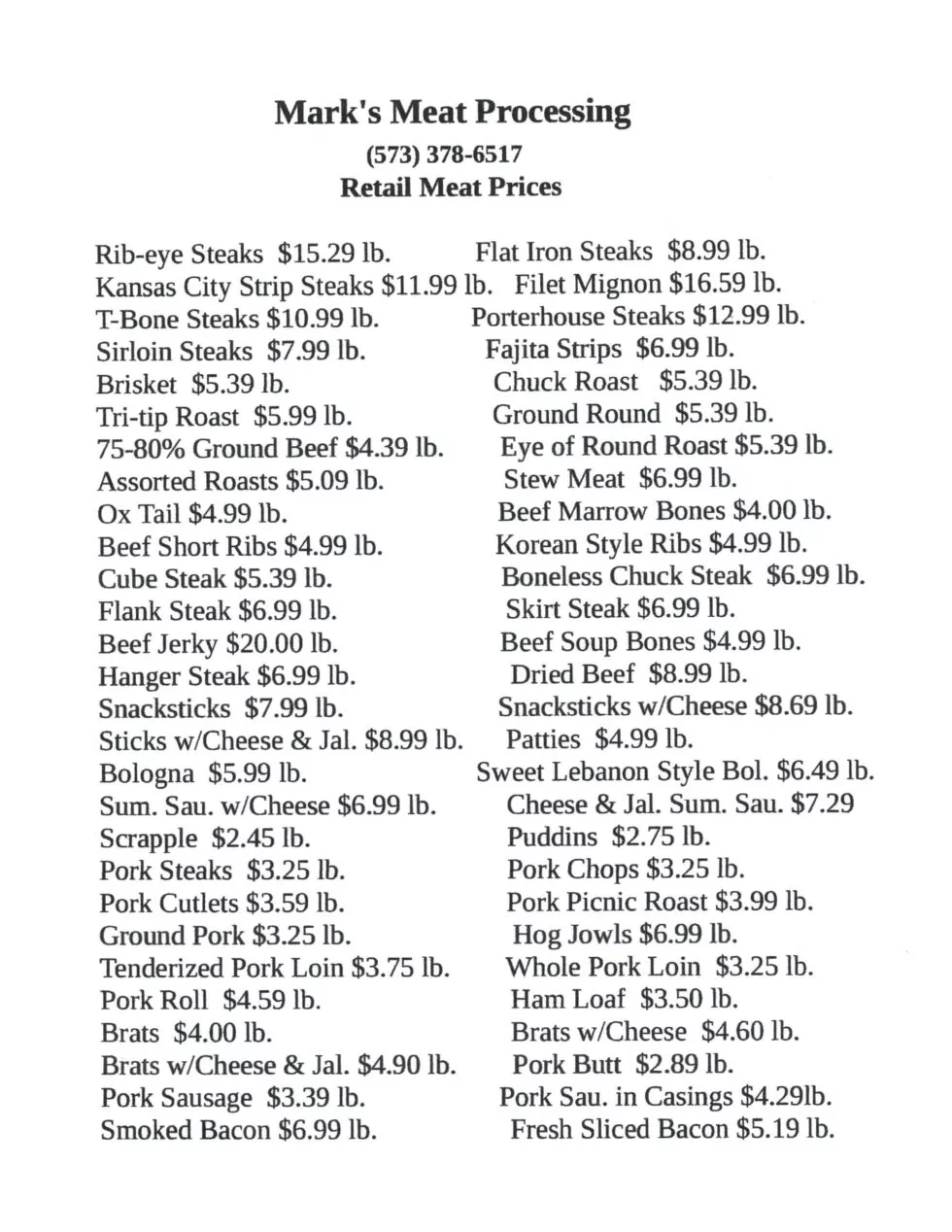 Mark’s Meat Processing Just Plain Business