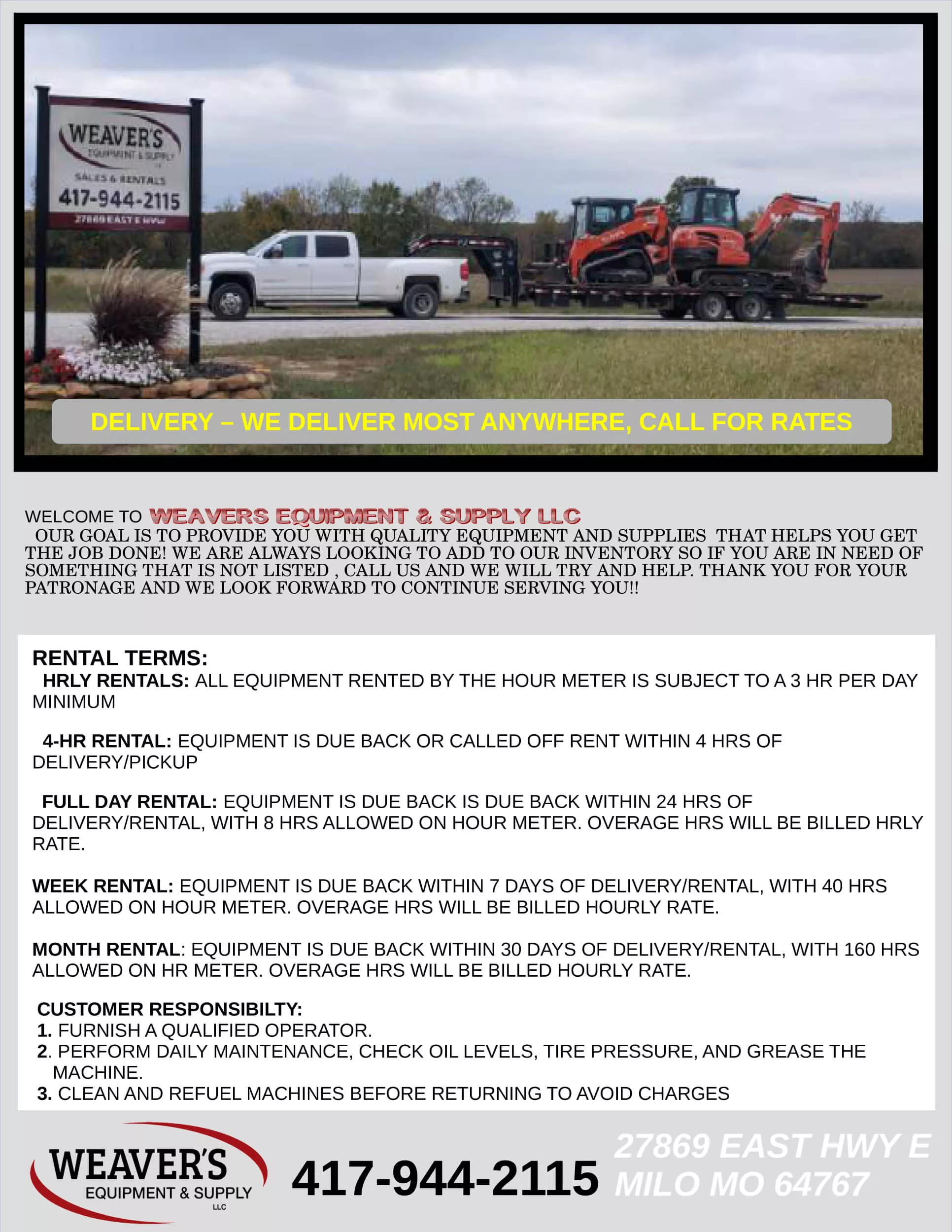 Weaver’s Equipment & Supply Rentals Just Plain Business