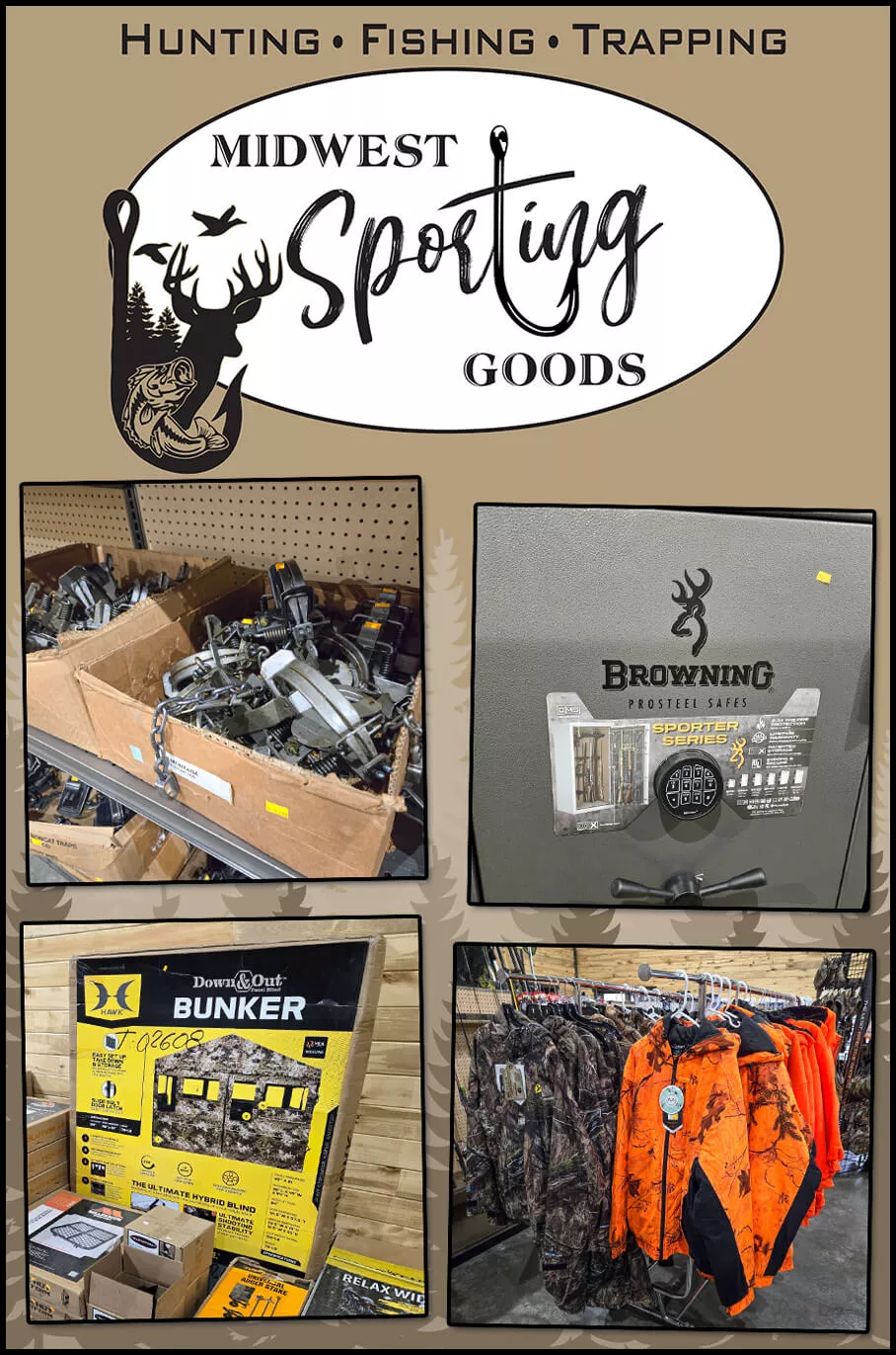 Midwest Sporting Goods Jamesport MO Collage of Midwest Sporting Goods' Products