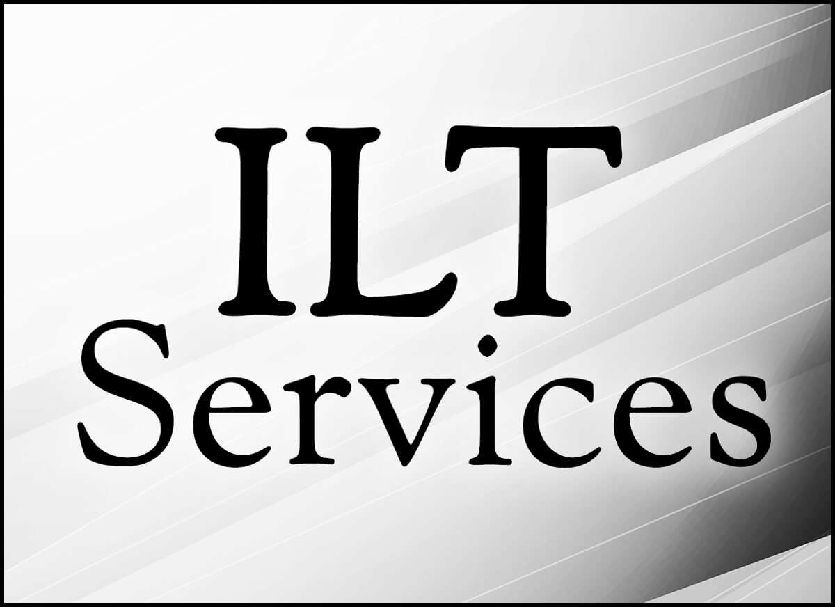 ILT Services Numa IA Black text "ILT Services" on a grayscale background with diagonal lines.
