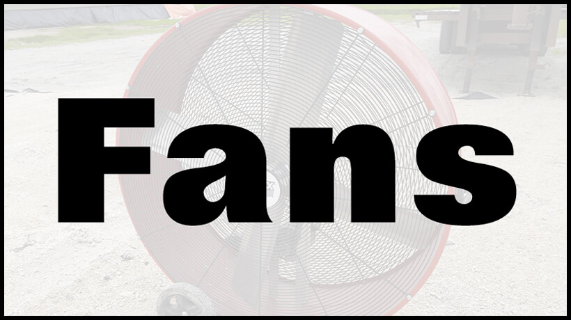 Large industrial fan placed outdoors with the word "Fans" overlaid in bold black letters.