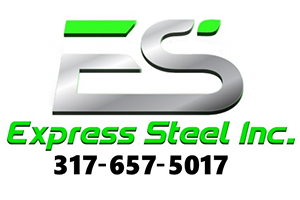 Logo of Express Steel Inc. with stylized initials "ES" in metallic and green colors, accompanied by the phone number 317-657-5017.