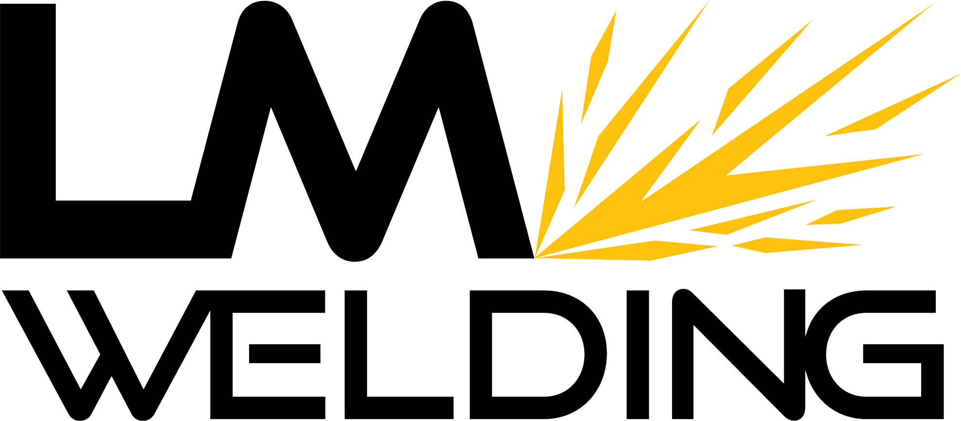 LM Welding Dover DE LM Welding logo with bold black letters and yellow and blue sparks extending from the 'M'.