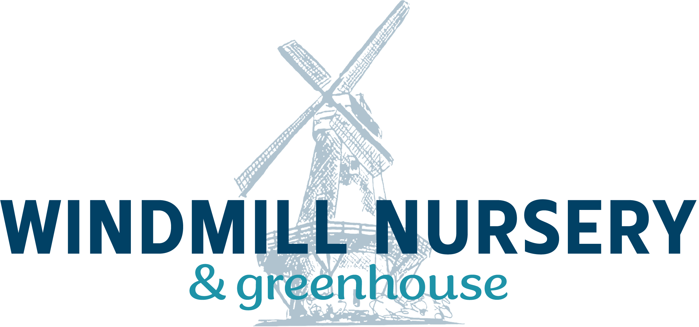 Windmill Nursery Plymouth OH Illustration of a windmill above the text "Windmill Nursery & greenhouse" in blue and teal lettering.