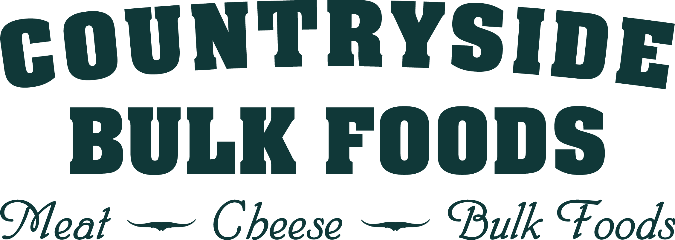Countryside Bulk Foods Zanesville, OH Green text logo reads: "COUNTRYSIDE BULK FOODS" with "Meat," "Cheese," and "Bulk Foods" in cursive below.