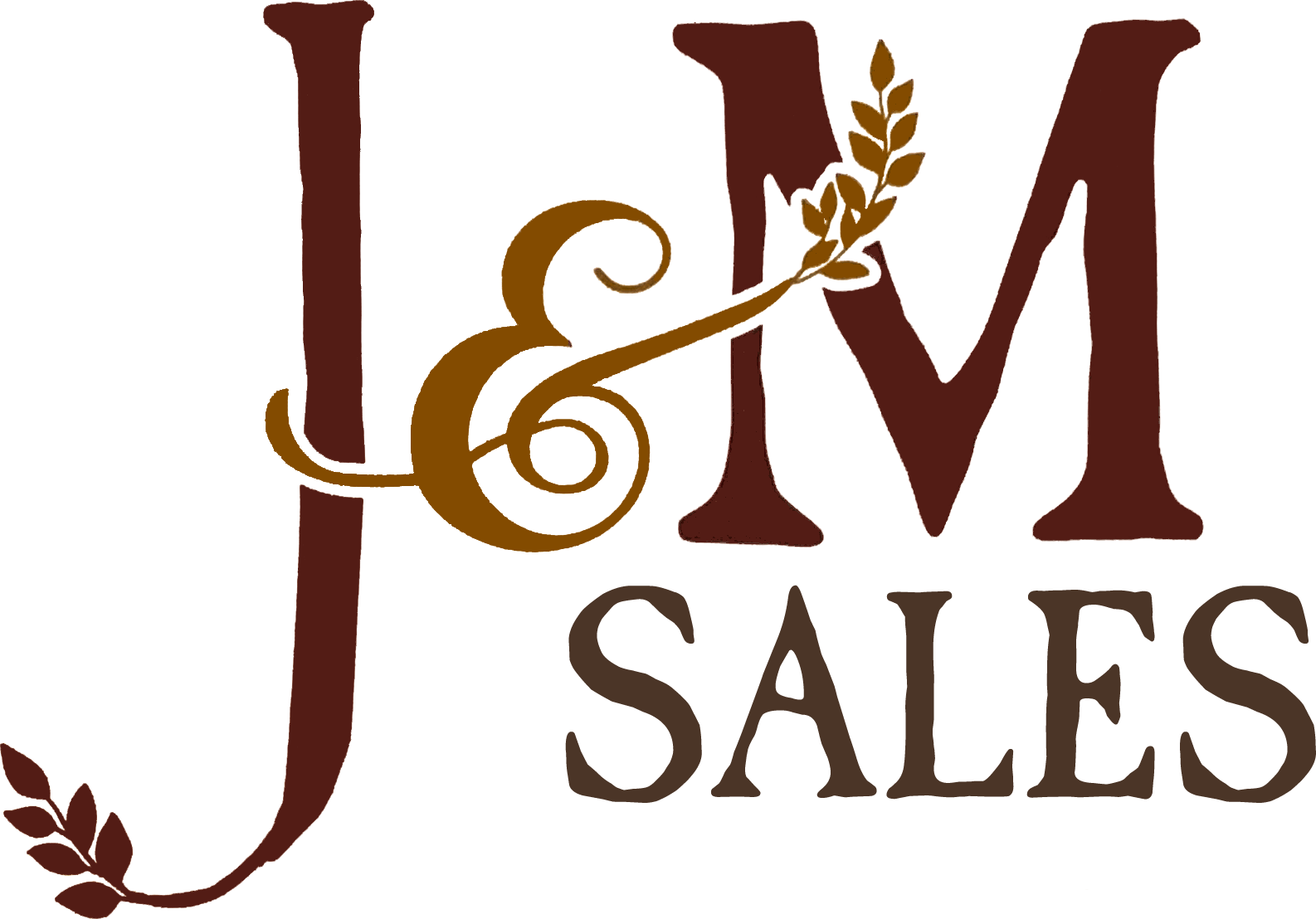J&M Sales Elizabethville, PA Logo for J & M Sales. The ampersand is stylized with a wheat motif, and the letters are in brown and red tones with a wheat stalk extending across the design.