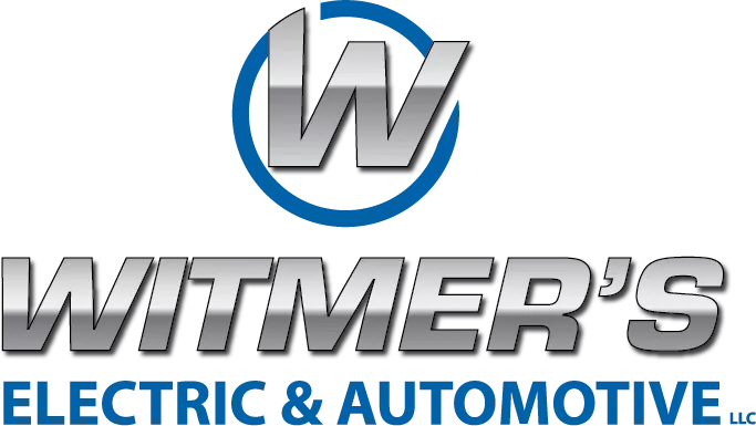 Logo for Witmer’s Electric & Automotive LLC featuring a stylized “W” inside a blue circle above the company name in bold silver and blue text.