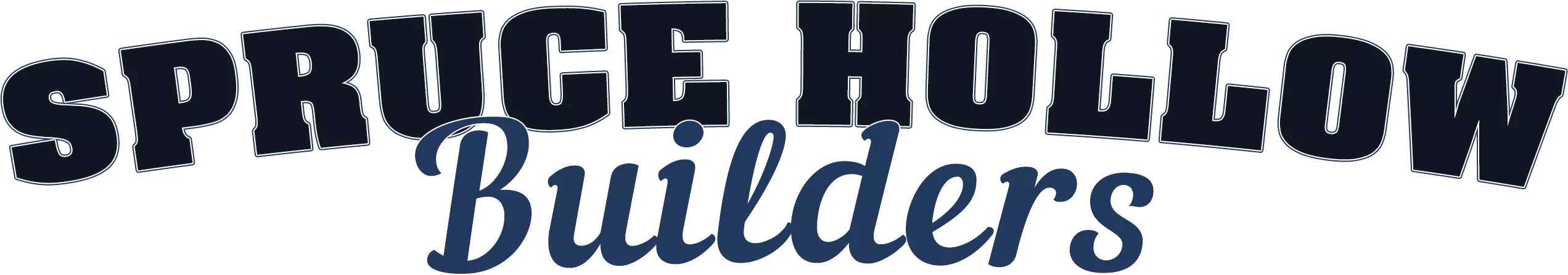 Spruce Hollow Builders Clymer PA Logo with the text "Spruce Hollow Builders" in bold, arched, dark blue lettering on a transparent background.