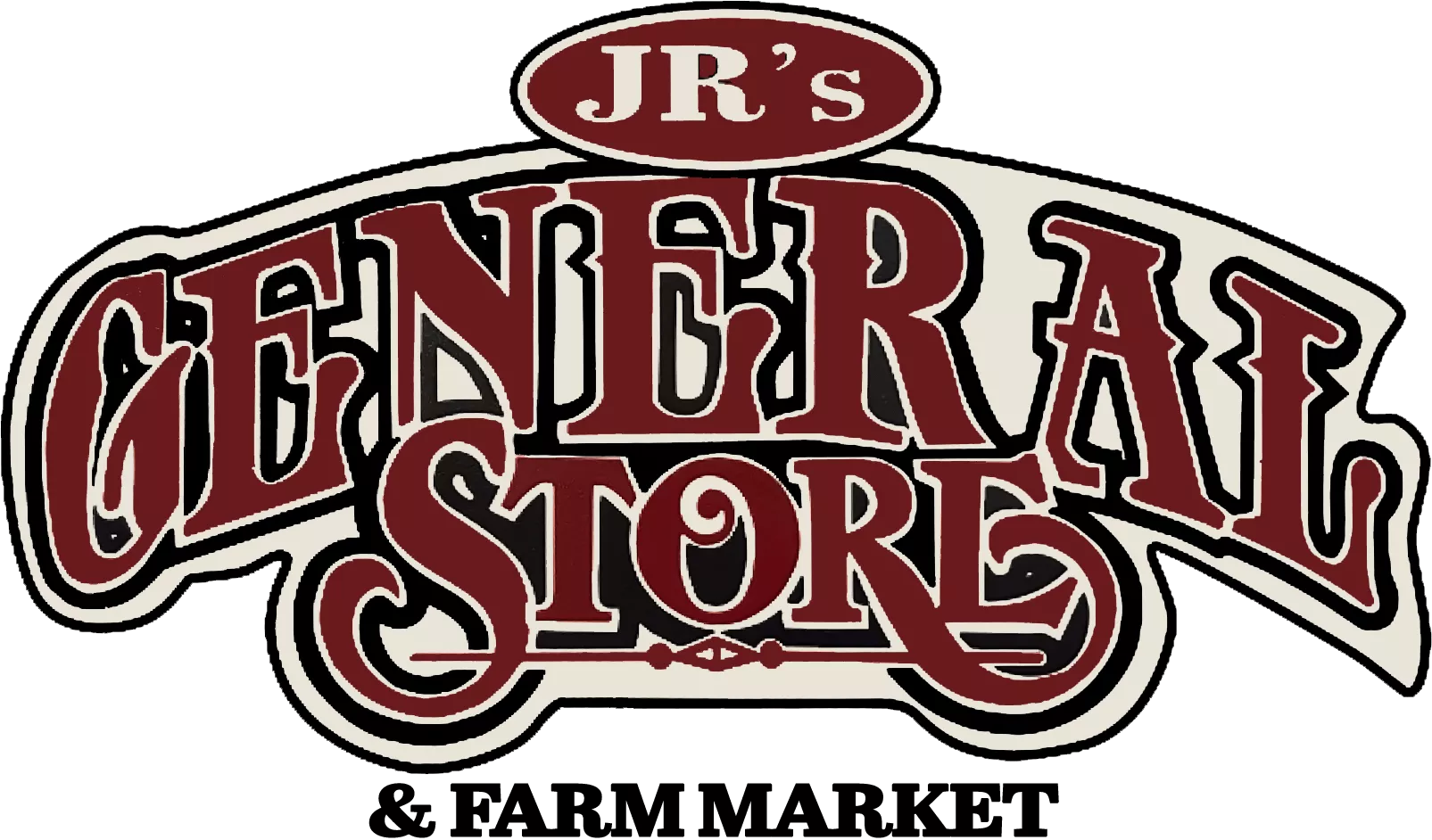JR's General Store Bainbridge OH Logo reading "JR's General Store" in large, stylized maroon and cream lettering on a transparent background.