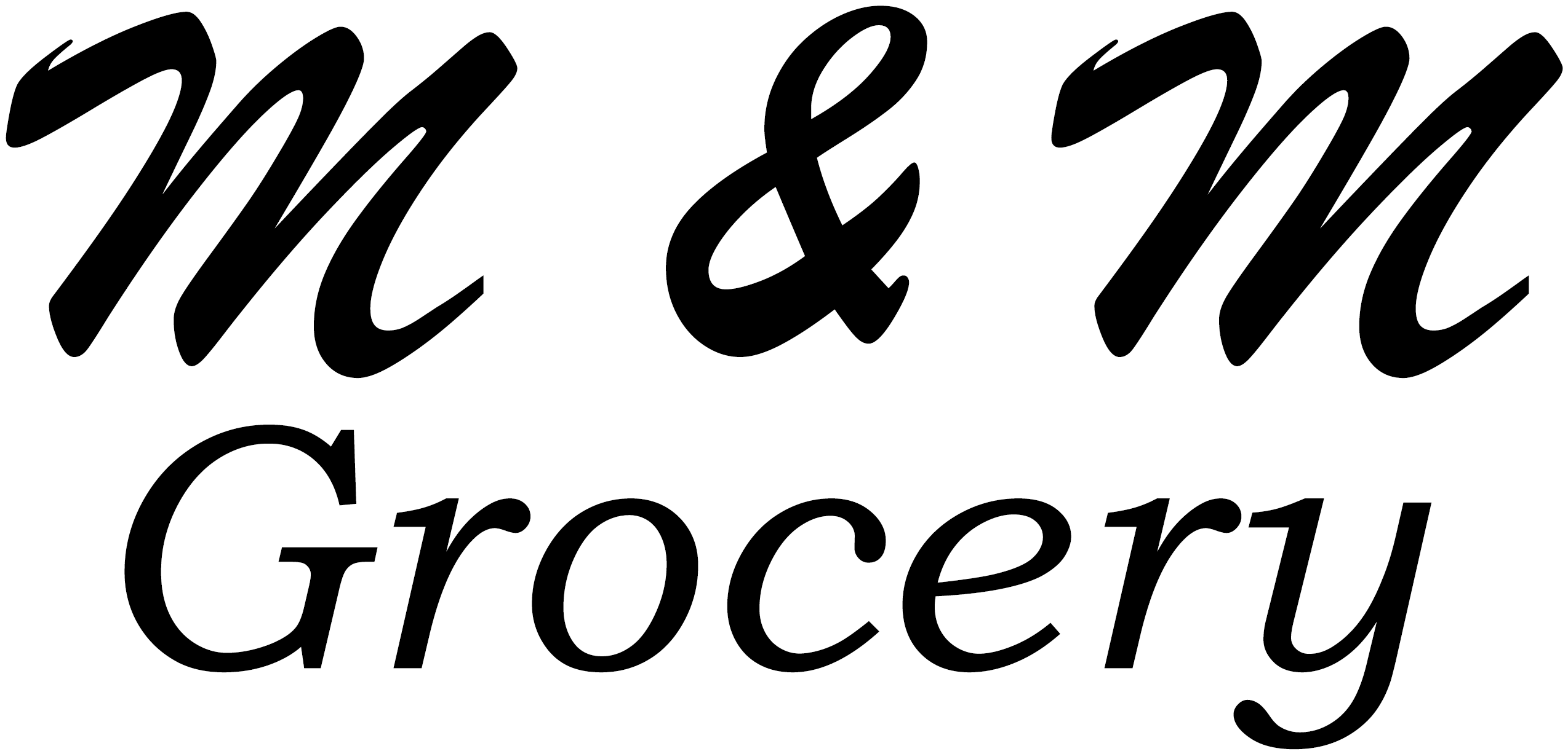 Text logo displaying 'M & M Grocery' in large, cursive and outlined font on a transparent background.
