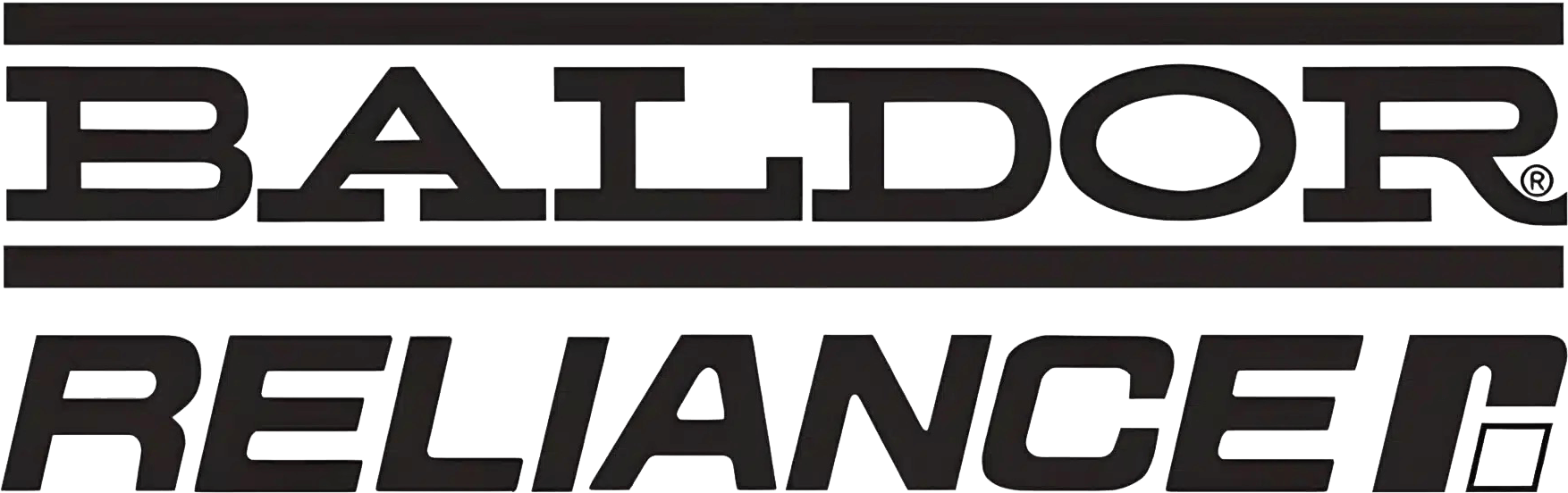 Baldor Reliance logo in bold, black uppercase letters with "BALDOR" above "RELIANCE" separated by a horizontal line.