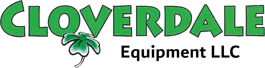 Logo for Cloverdale Equipment LLC, featuring the word "Cloverdale" in green capital letters with a green clover illustration below the "C.