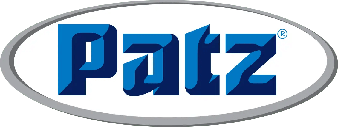 Patz logo featuring the word "Patz" in bold, stylized blue letters inside a grey-outlined oval shape.