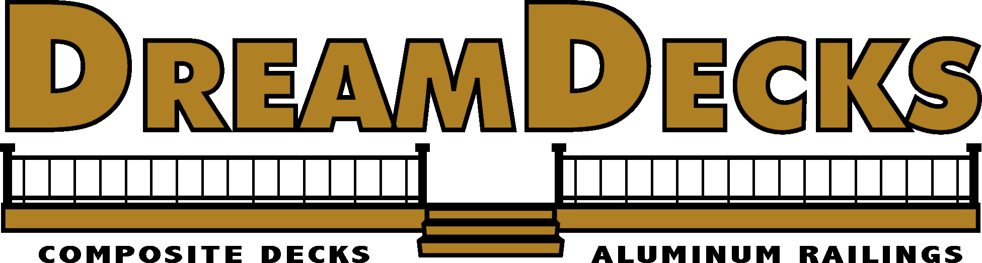 Dream Decks of Michigan Mio MI DreamDecks logo in gold capital letters above a stylized graphic of a deck with steps, all set against a transparent background.
