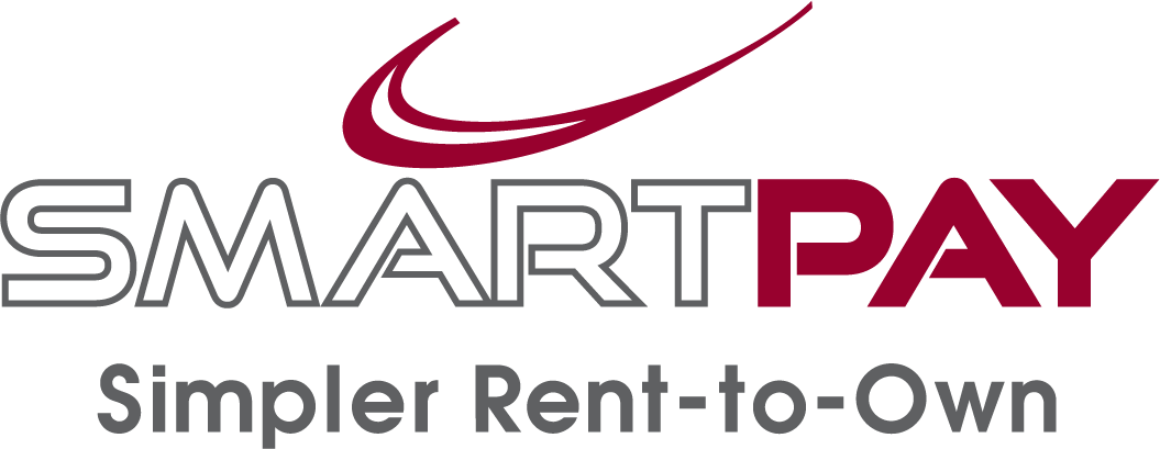 SmartPay logo with the slogan "Simpler Rent-to-Own" below; "SMART" is in gray outline and "PAY" is in solid maroon text, with a maroon swoosh above the word.