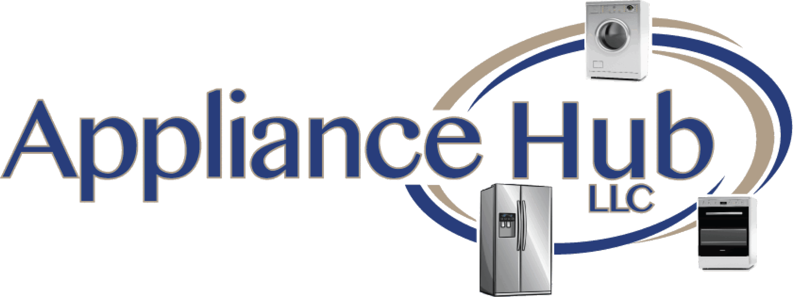Appliance Hub Warehouse Shippensburg, PA Logo for Appliance Hub LLC with images of a washing machine, refrigerator, and dishwasher around the text.