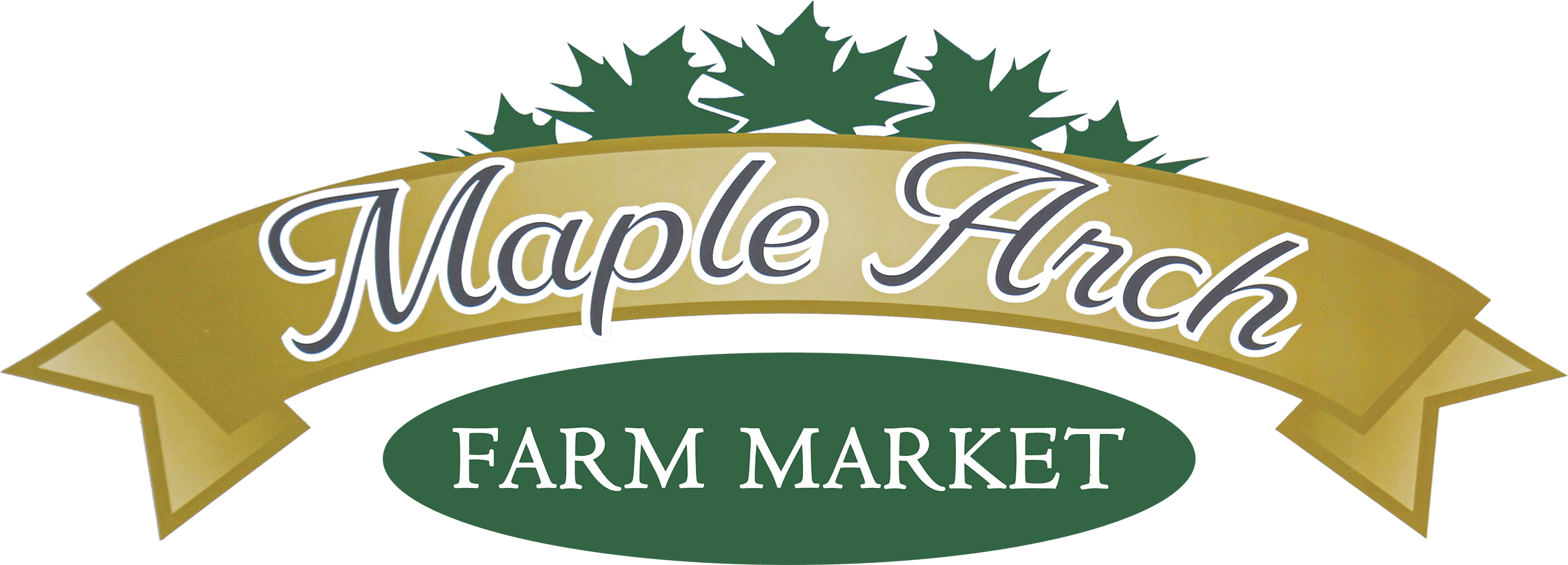 Maple Arch Farm Market Parkesburg PA Maple Arch Farm Market logo with green maple leaves and a gold ribbon banner above an oval containing the business name.