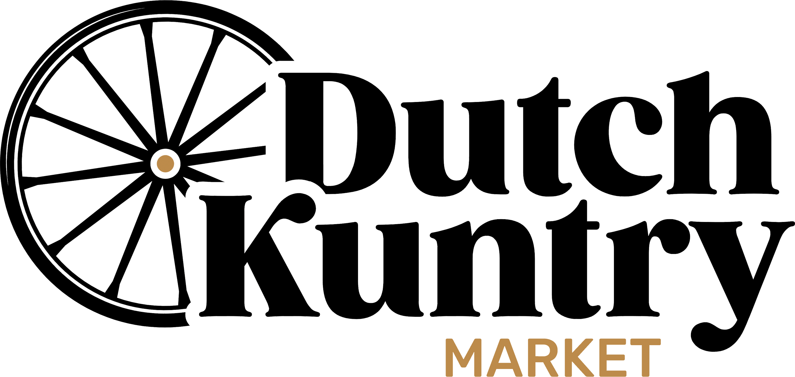 Dutch Kuntry Market Dundee New York Logo for Dutch Kuntry Market featuring a black wagon wheel to the left of the text; "Market" is written in gold below "Kuntry.