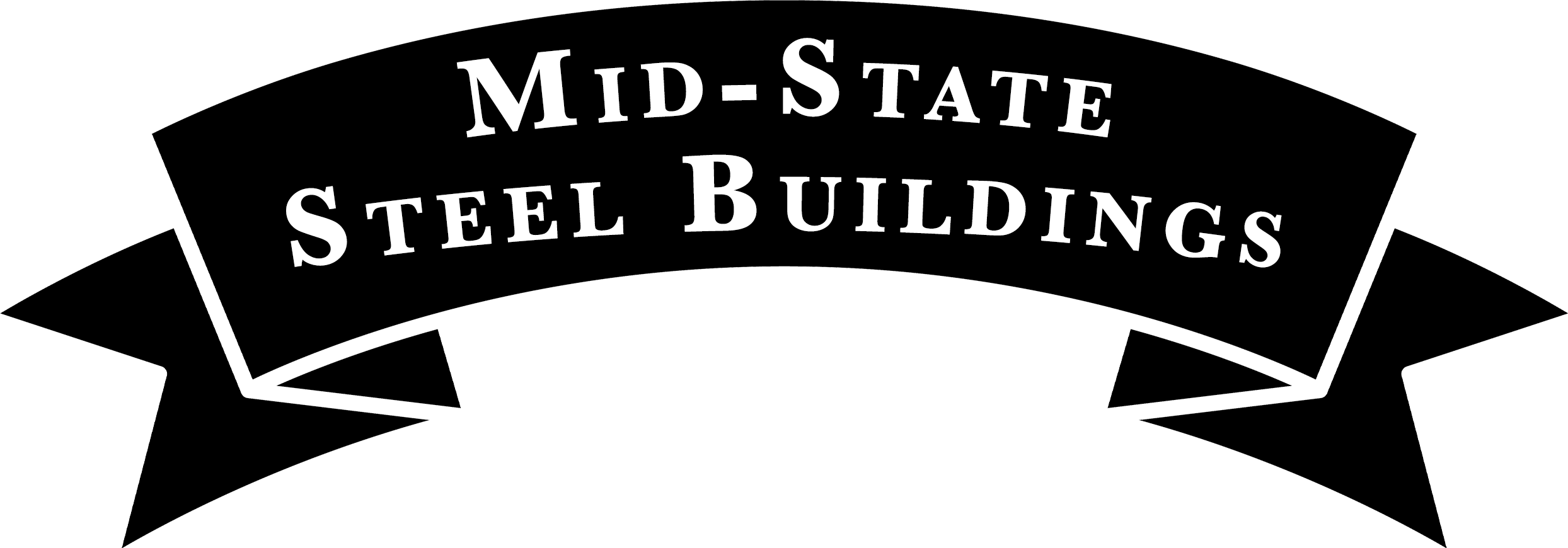 Mid-State Steel Buildings McVeytown PA Black ribbon banner with white text that reads "Mid-State Steel Buildings.