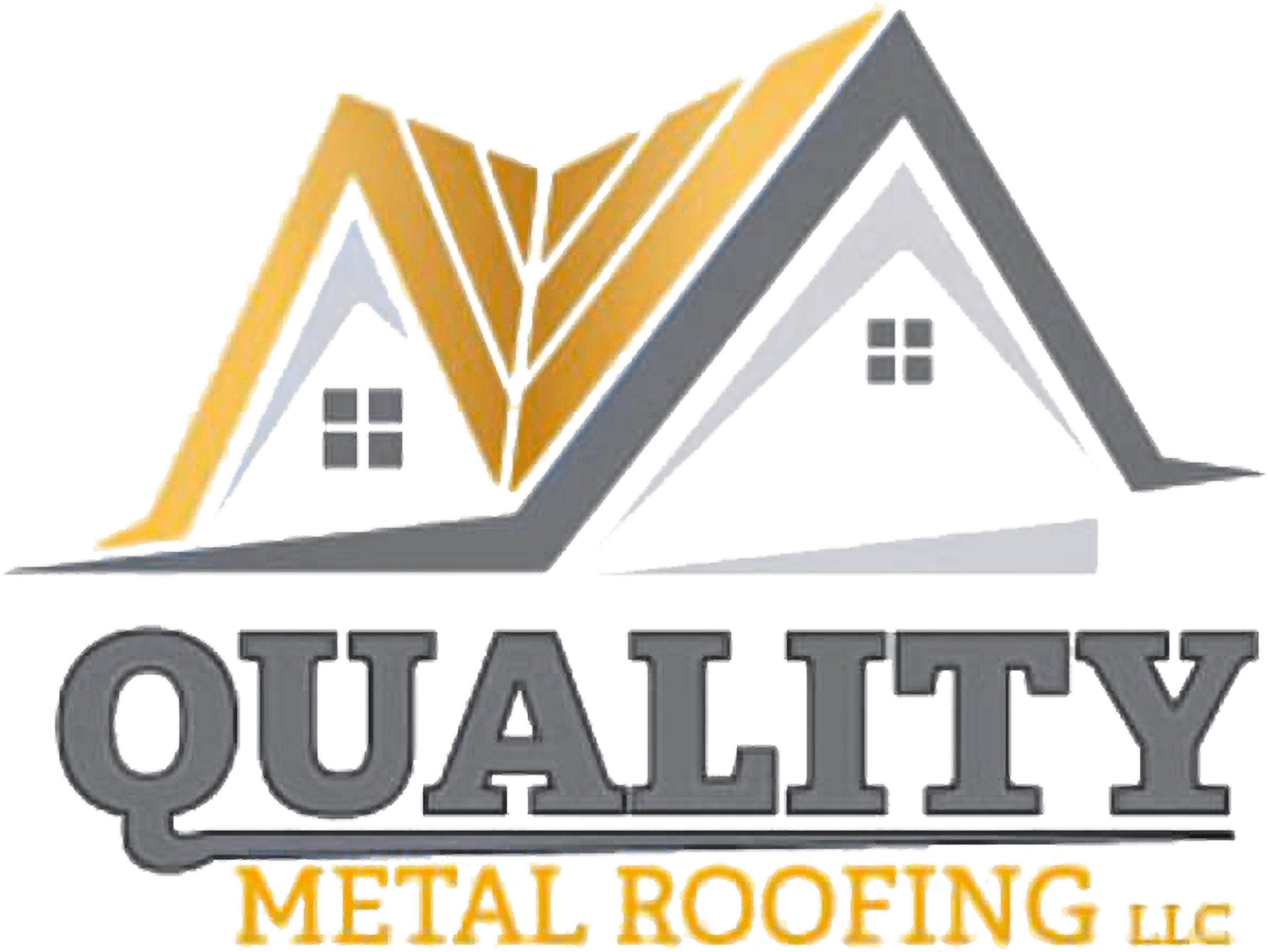 9.29.25 Quality Metal Roofing of Iowa Logo Logo for Quality Metal Roofing LLC featuring stylized house roofs above the company name in bold gray and gold letters.