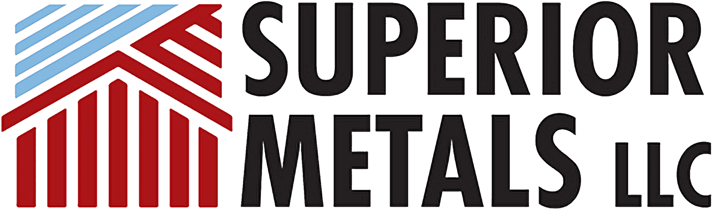 Superior Metals Aaronsburg, PA Logo for Superior Metals LLC featuring black text and a geometric design with red and light blue lines in the upper left corner.