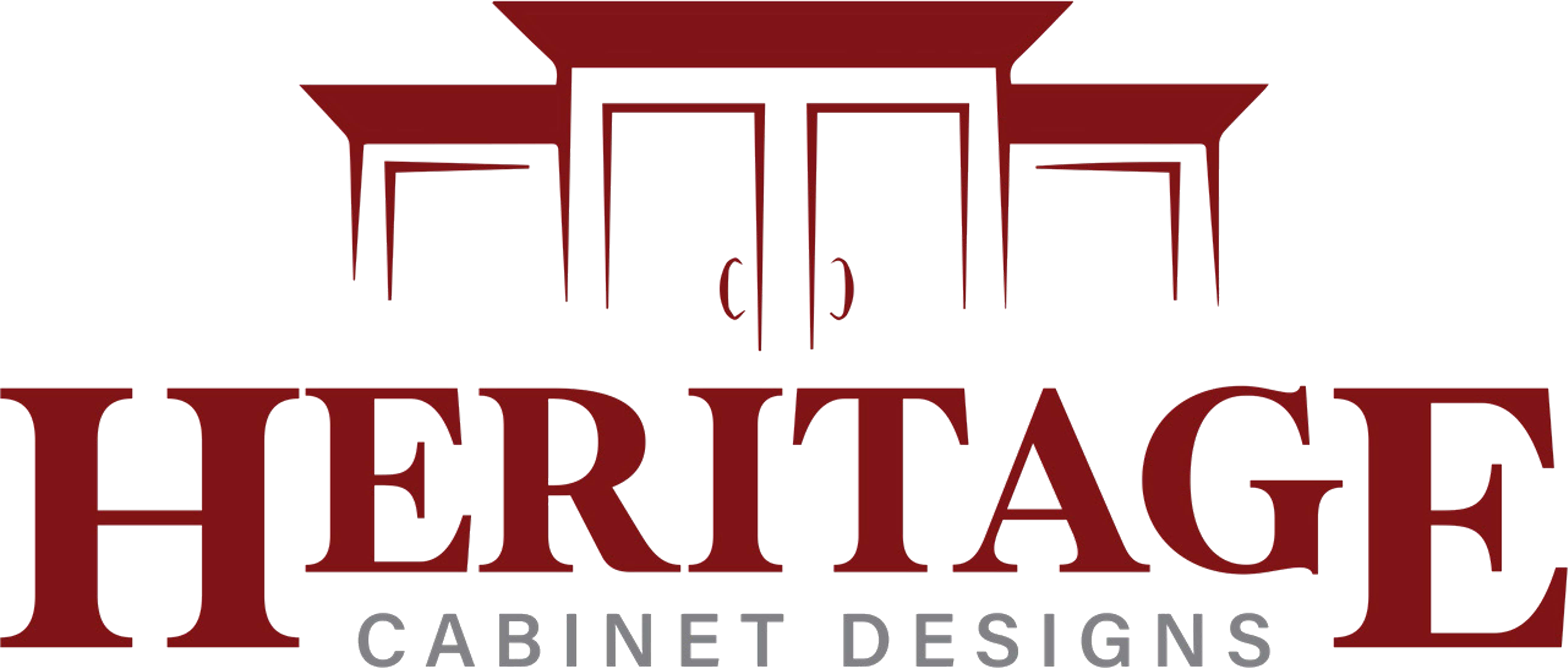 Logo for Heritage Cabinet Designs featuring stylized cabinets above the company name in bold red letters.