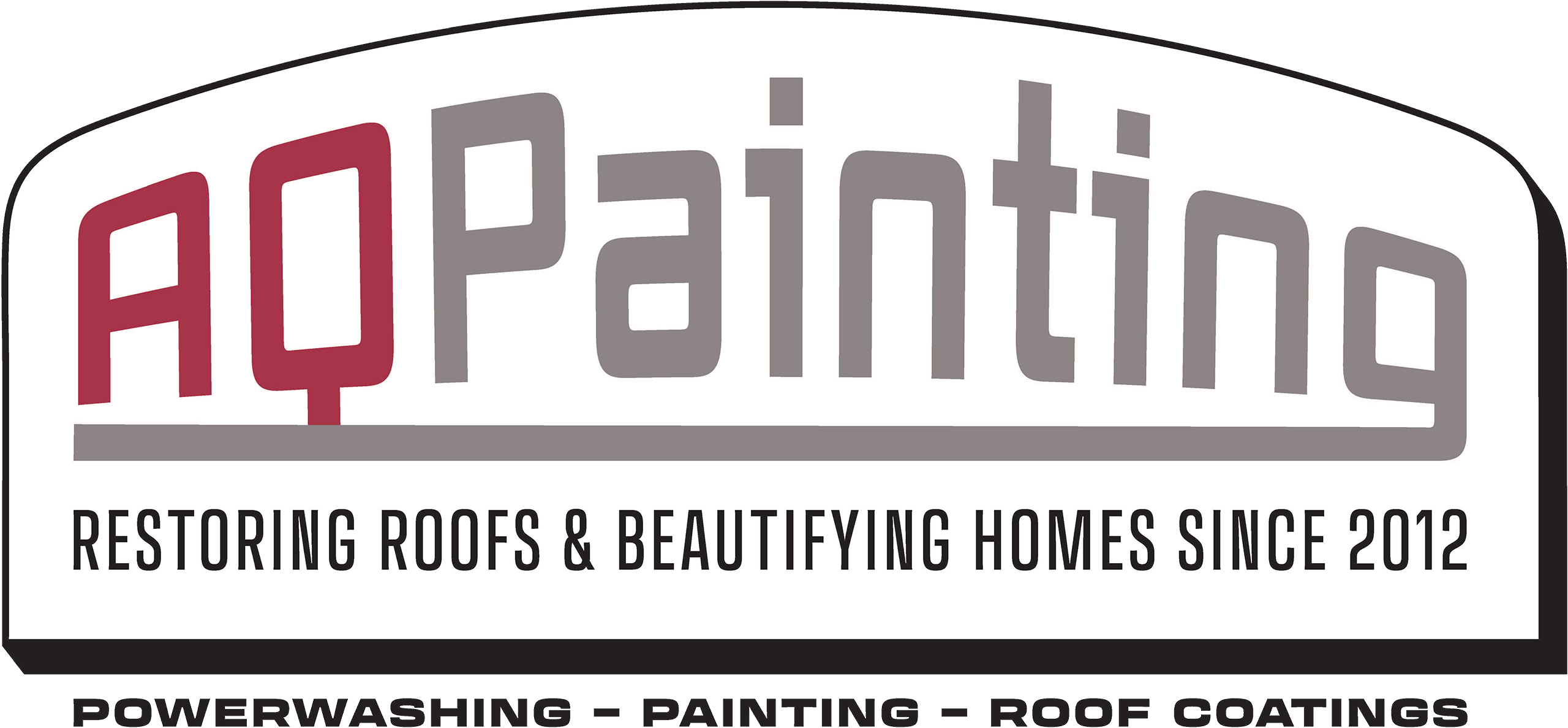10.13.25 AQ Painting Logo AQPainting logo with tagline "Restoring Roofs & Beautifying Homes Since 2012" and listed services: powerwashing, painting, and roof coatings.