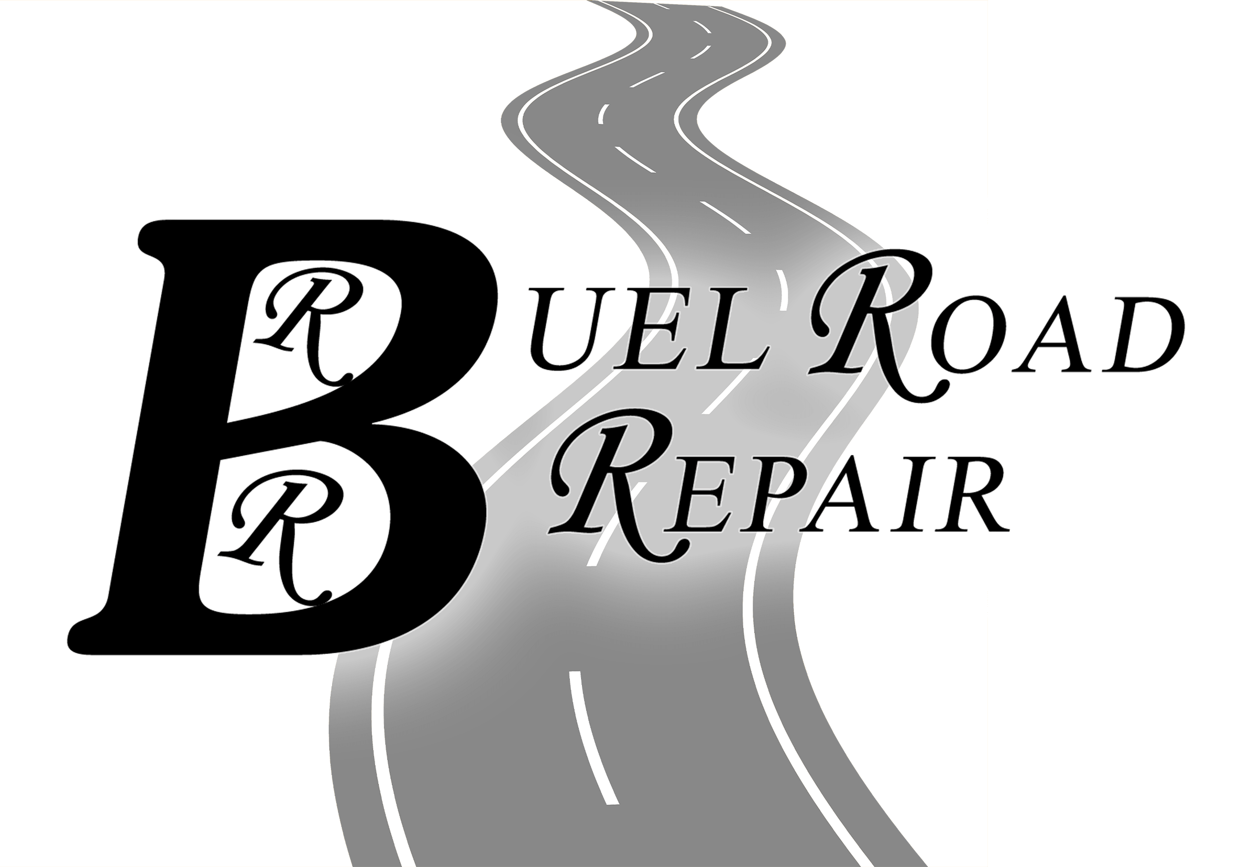 10.13.25 Buel Road Repair Logo Logo for "Buel Road Repair" featuring a large stylized letter "B" and a winding road graphic in the background.