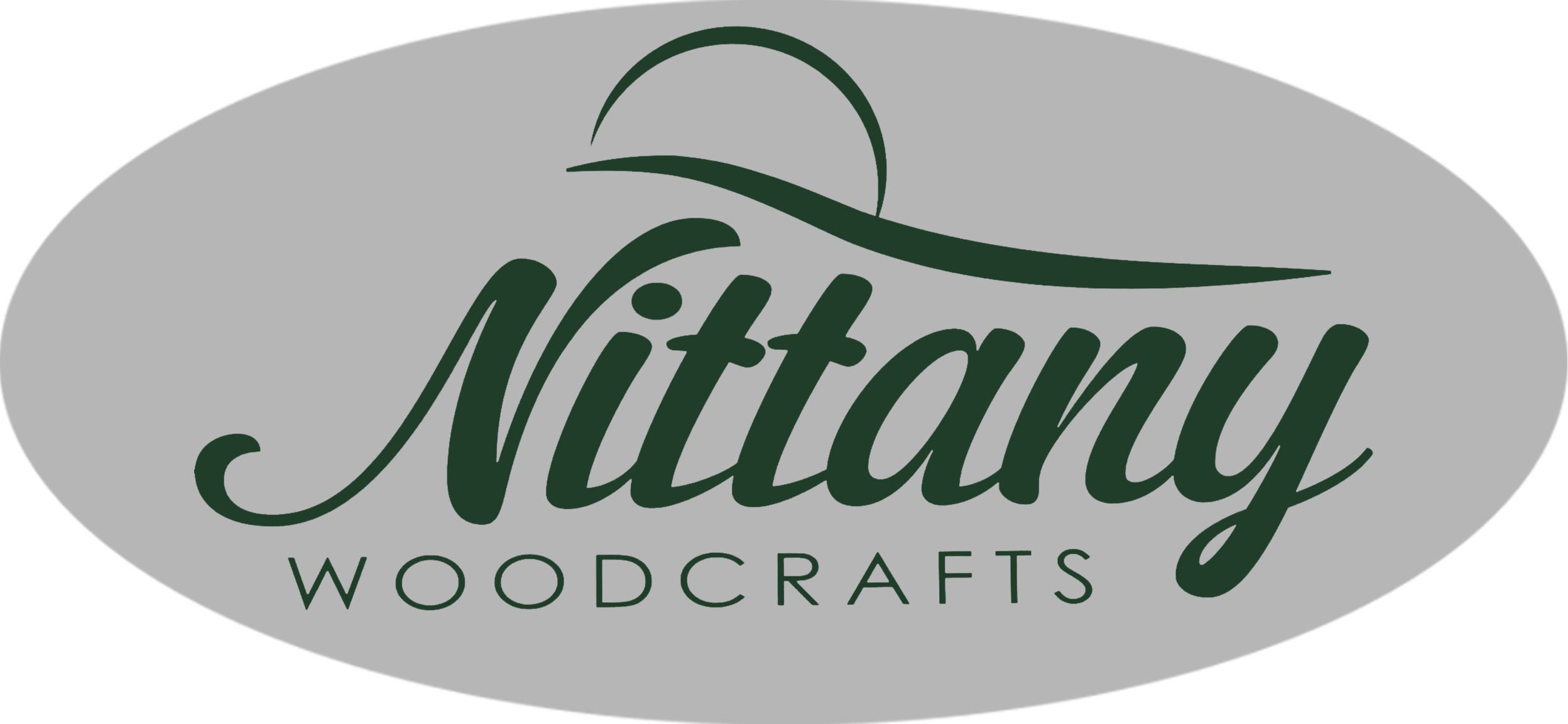 Nittany Woodcrafts Mill Hall PA Logo for Nittany Woodcrafts with stylized green text and a curved line above "Nittany" on a gray oval background.