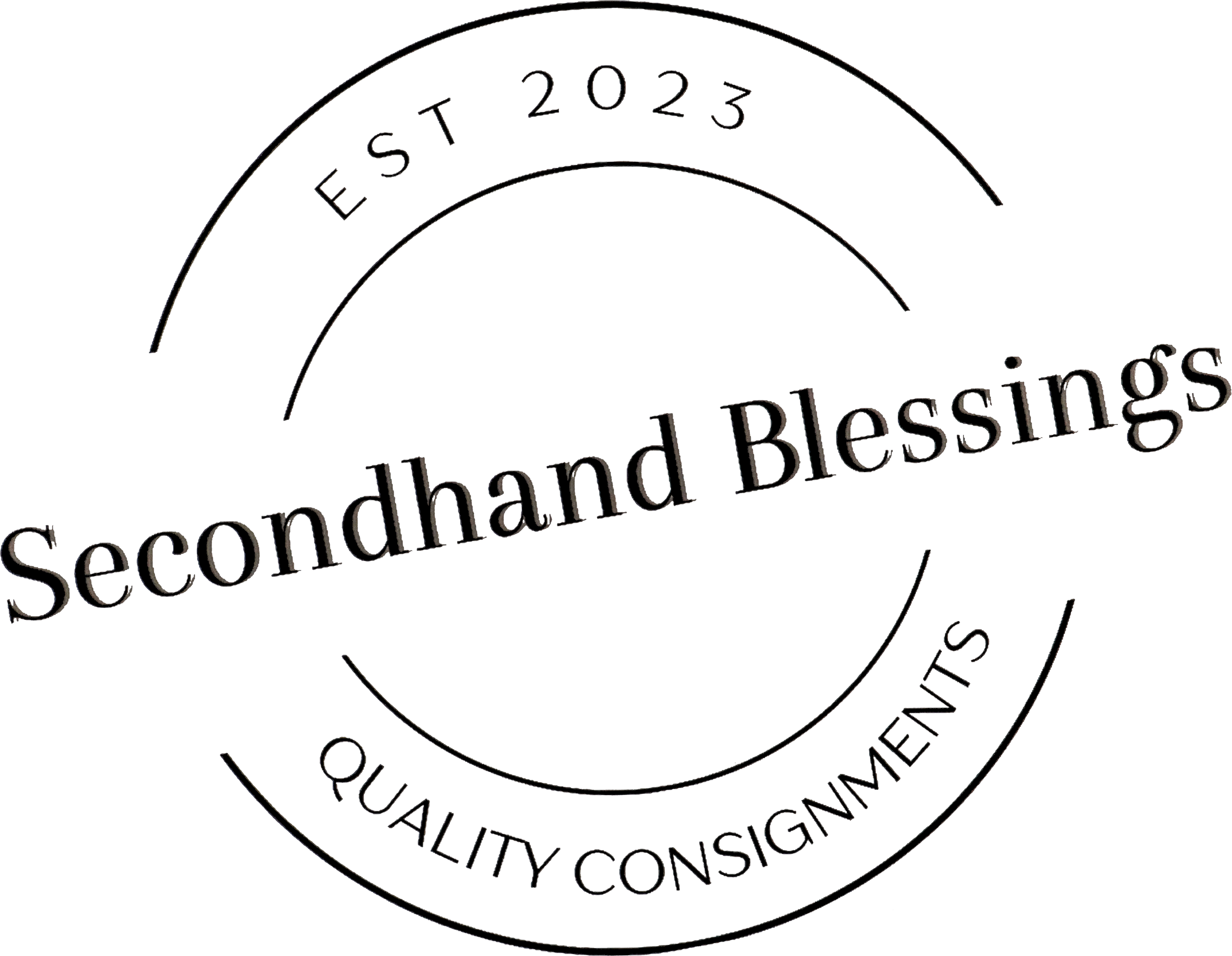 Circular logo with the text "Secondhand Blessings" across the center, "EST 2023" at the top, and "Quality Consignments" at the bottom.