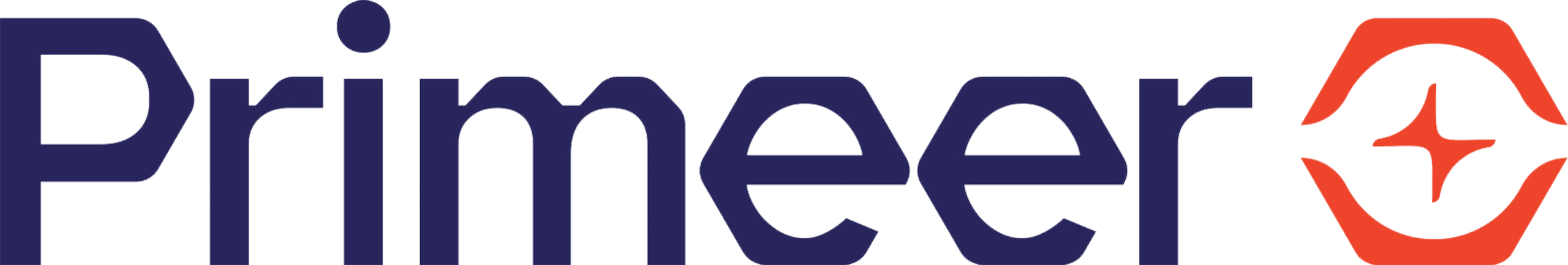The image shows the Primeer logo with the word "Primeer" in dark blue letters and an orange geometric symbol with a white star shape on the right.