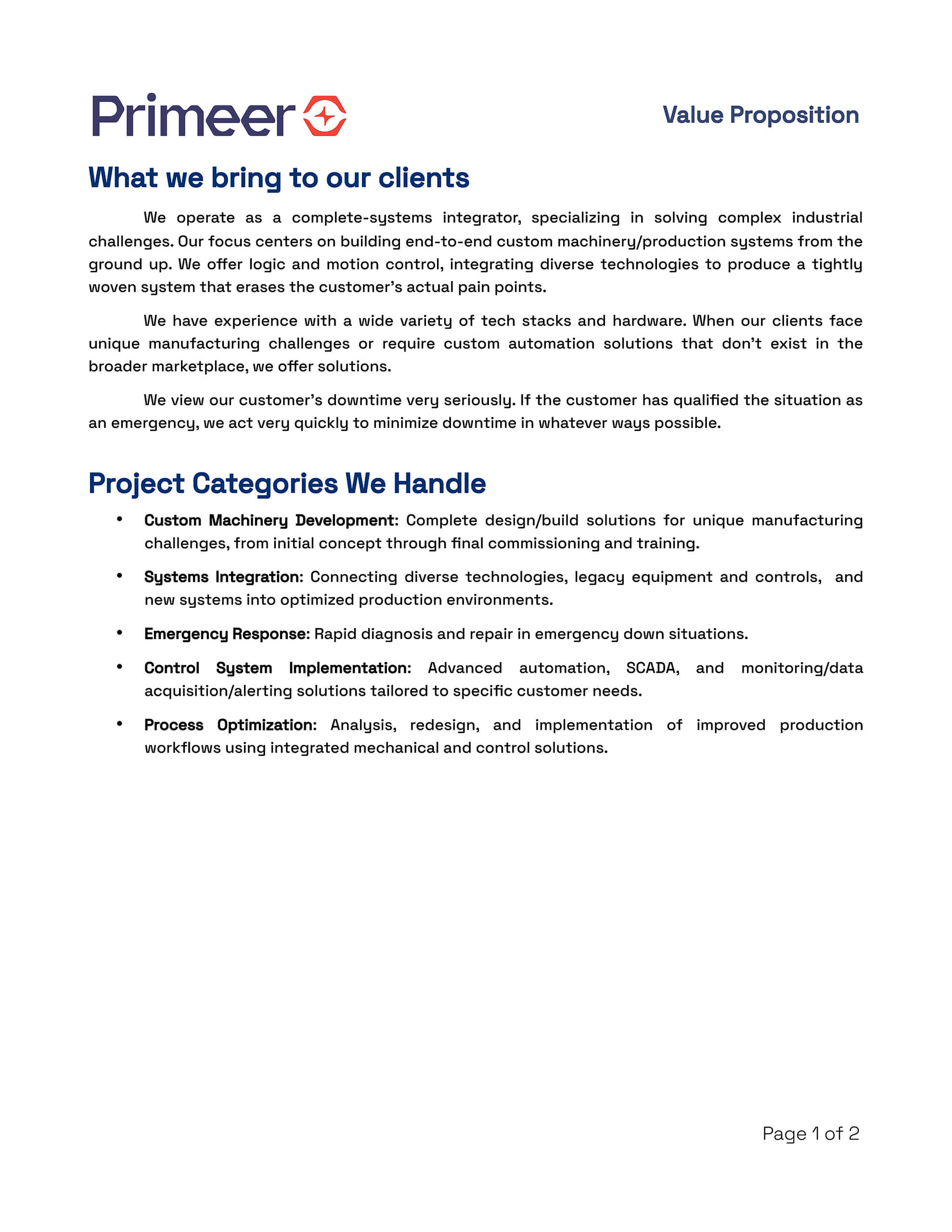 A business document with the Primeer logo titled 