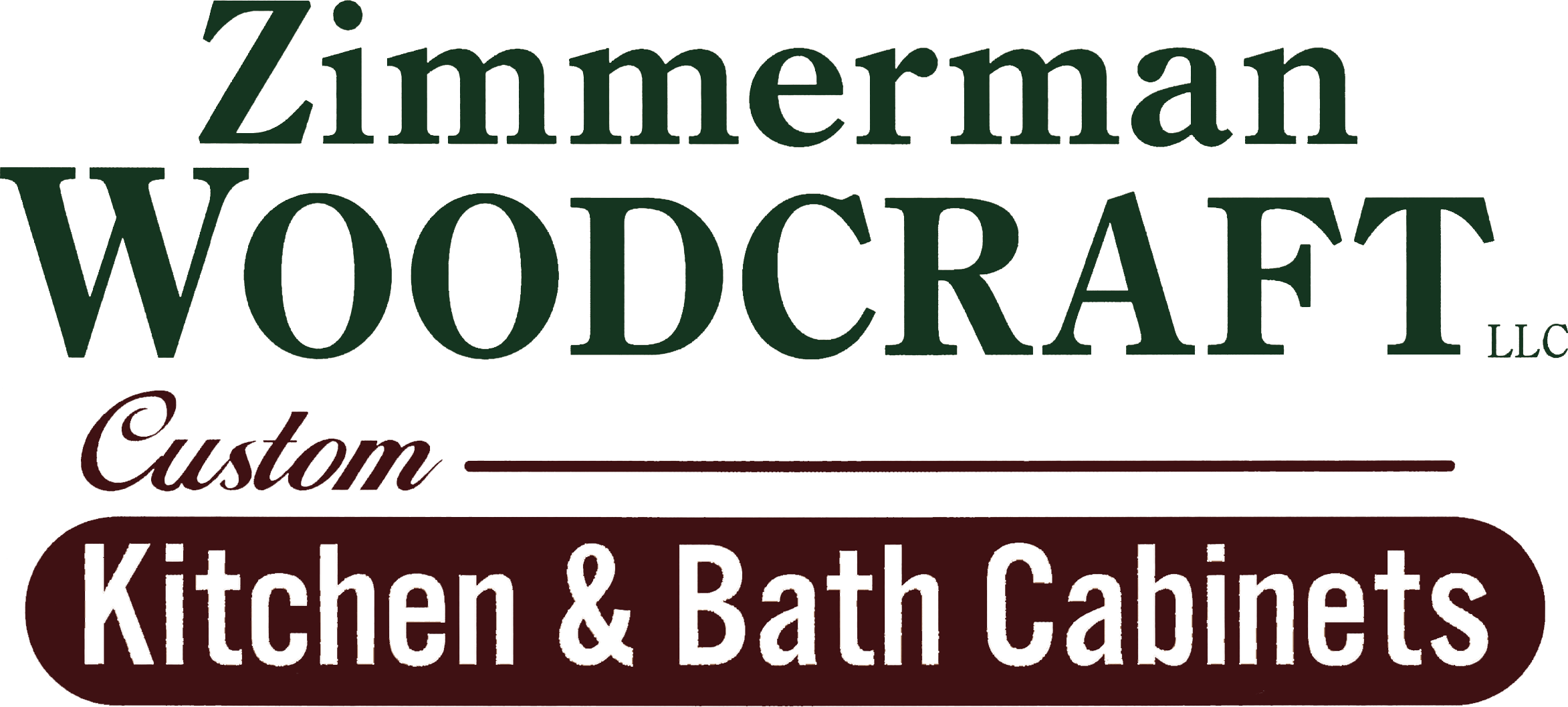 Zimmerman Woodcraft LLC logo with text: "Custom Kitchen & Bath Cabinets.