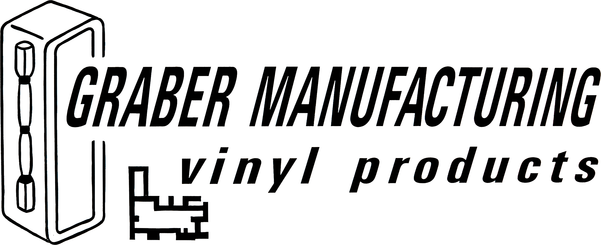 Logo for Graber Manufacturing Vinyl Products with a stylized vinyl product illustration and company name in bold, italicized text.