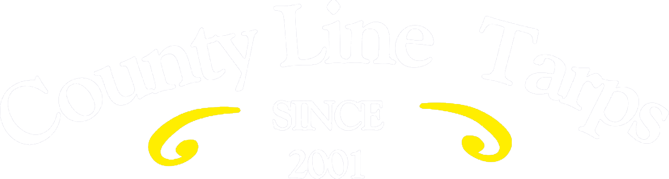 County Line Tarps logo with "SINCE 2001" in the center and yellow decorative swirls below the text.