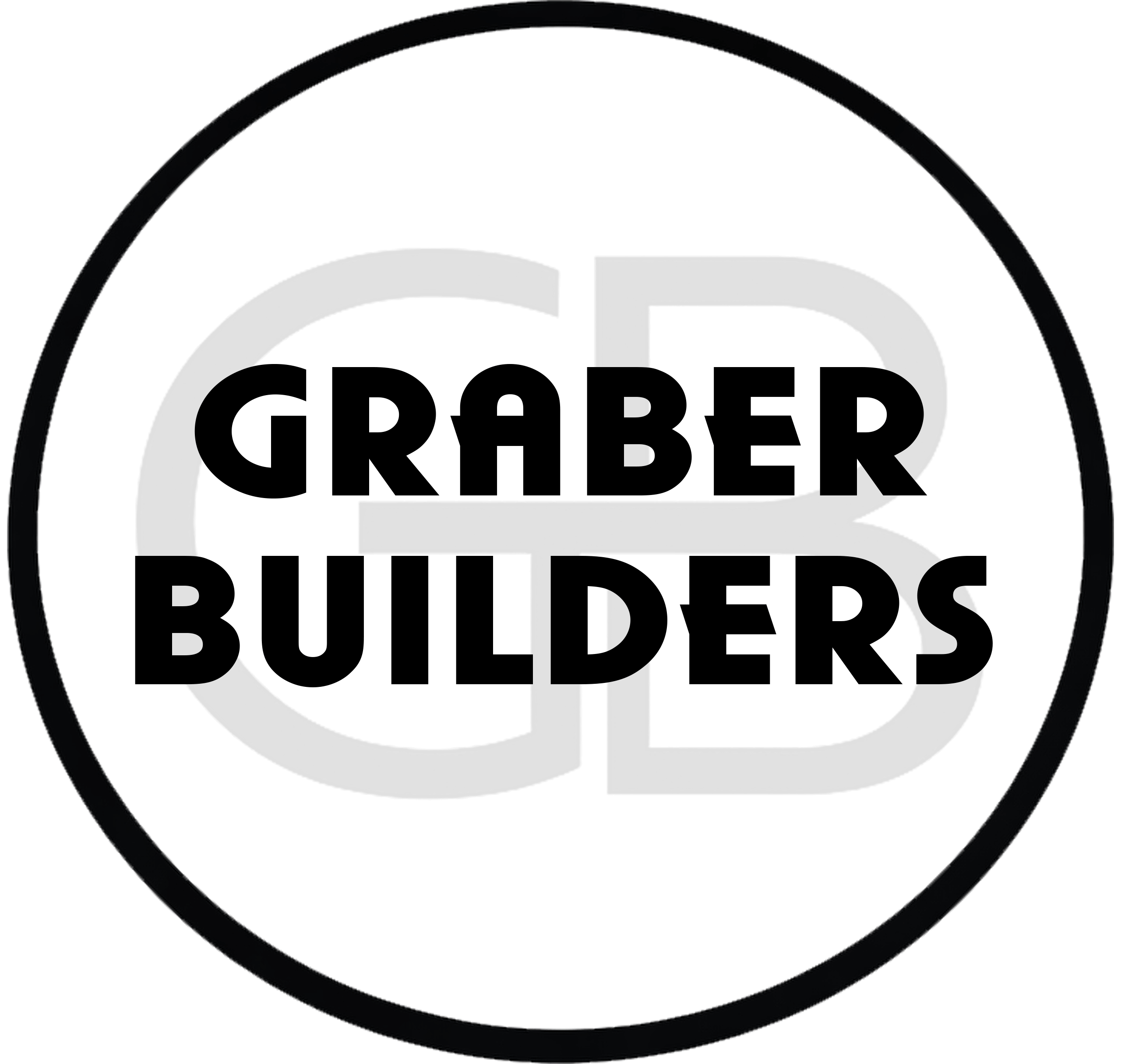 A circular logo with the words "GRABER BUILDERS" in bold black letters over faint overlapping initials "GB" in the background.